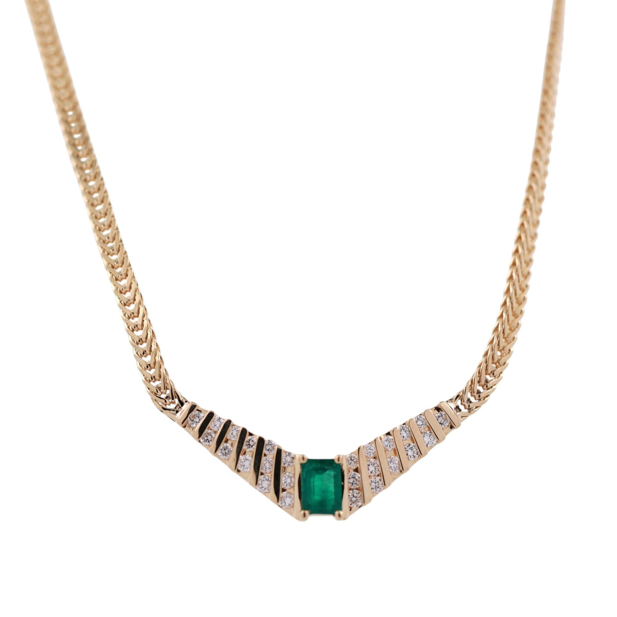 Emerald Cut Emerald Diamond Necklace 14K Yellow Gold 1.85 CTW 16" Estate