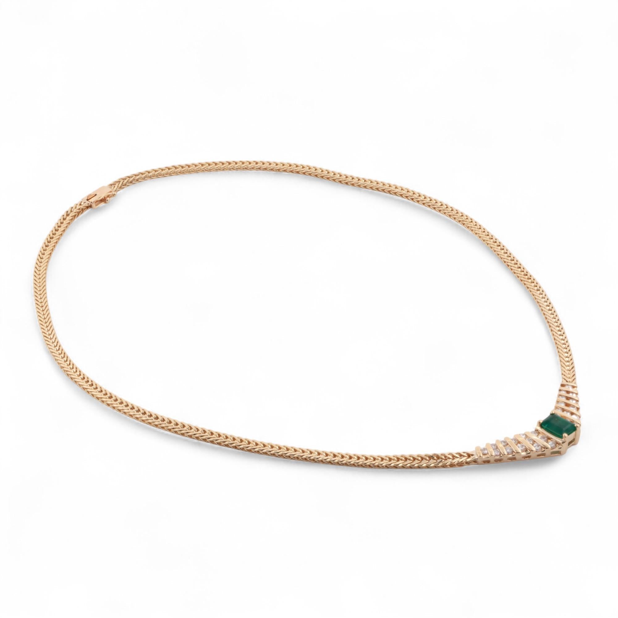 Emerald Cut Emerald Diamond Necklace 14K Yellow Gold 1.85 CTW 16" Estate