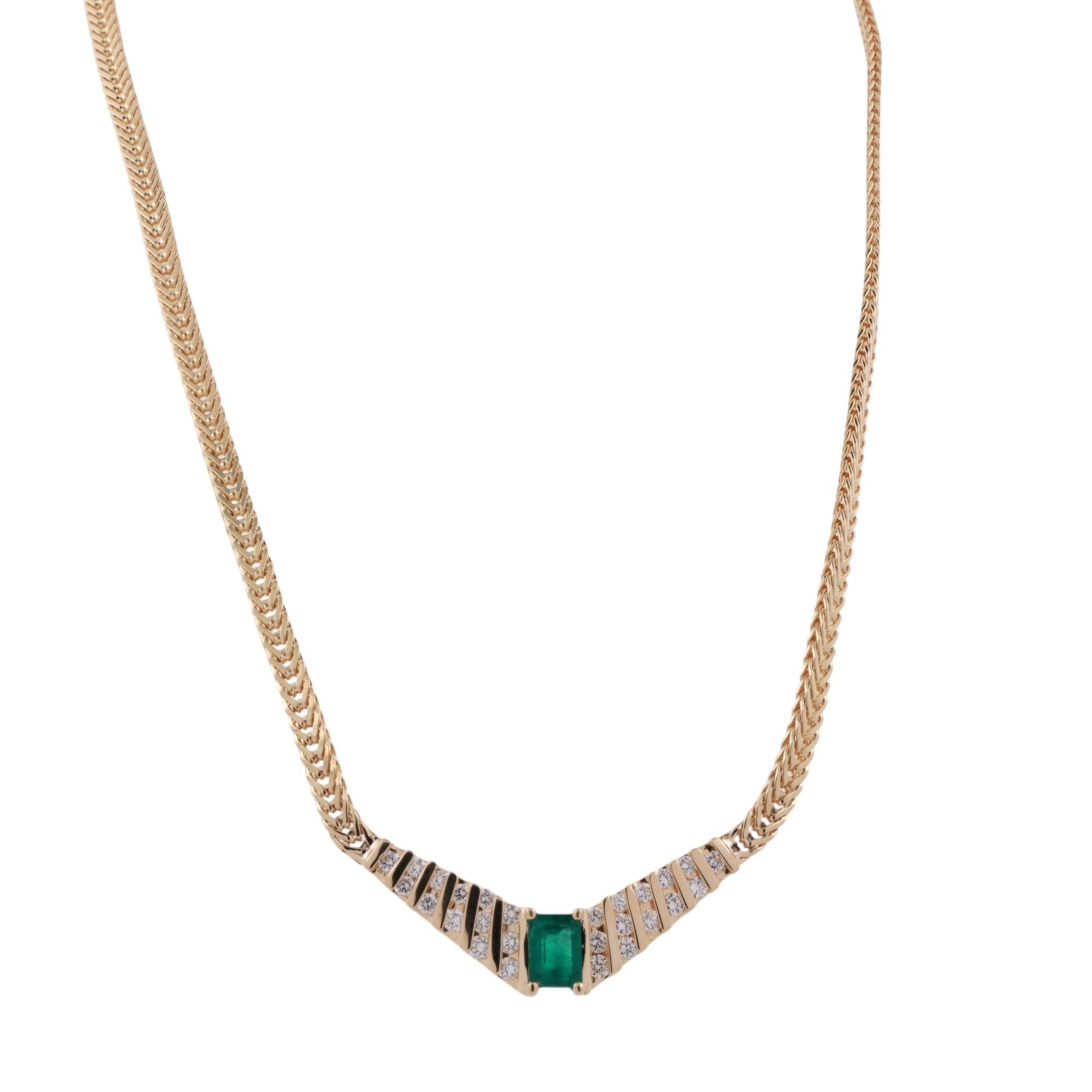Emerald Cut Emerald Diamond Necklace 14K Yellow Gold 1.85 CTW 16" Estate