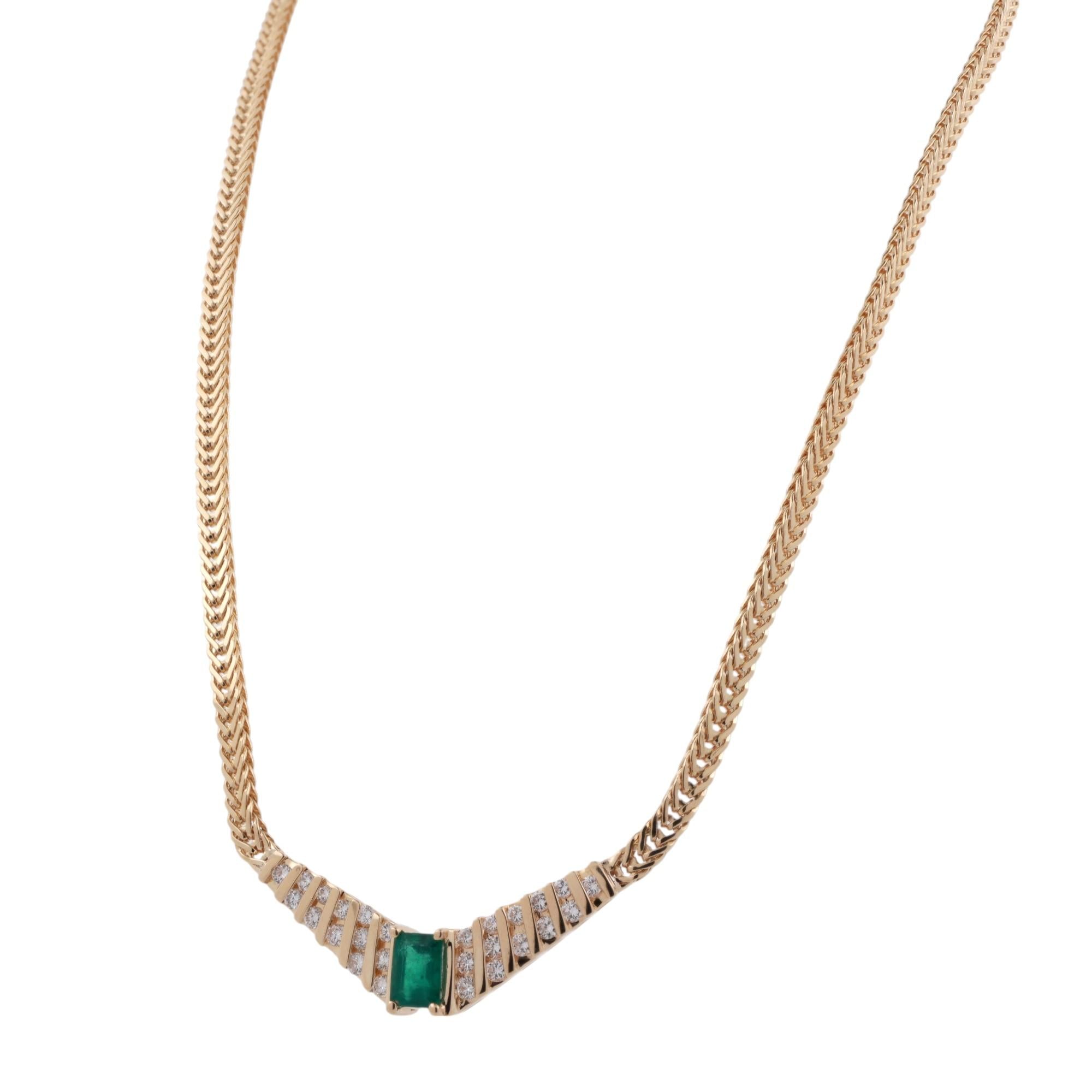 Emerald Cut Emerald Diamond Necklace 14K Yellow Gold 1.85 CTW 16" Estate