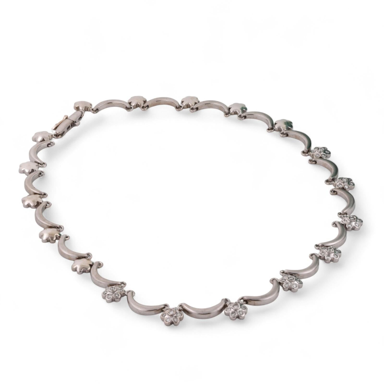 2.00 TW Diamond Swirl Flower Station Necklace 14K White Gold 16" Ladies Estate