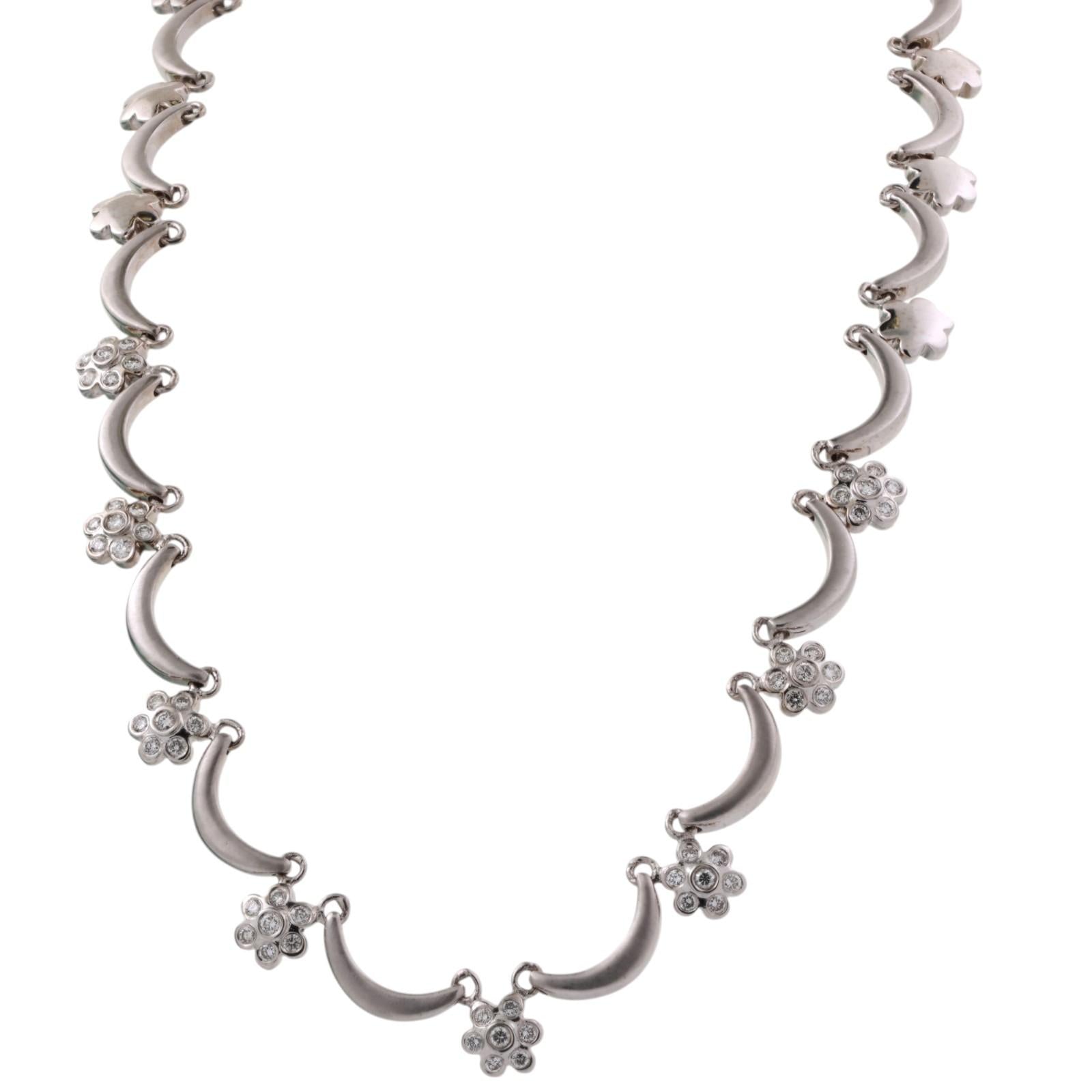 2.00 TW Diamond Swirl Flower Station Necklace 14K White Gold 16" Ladies Estate