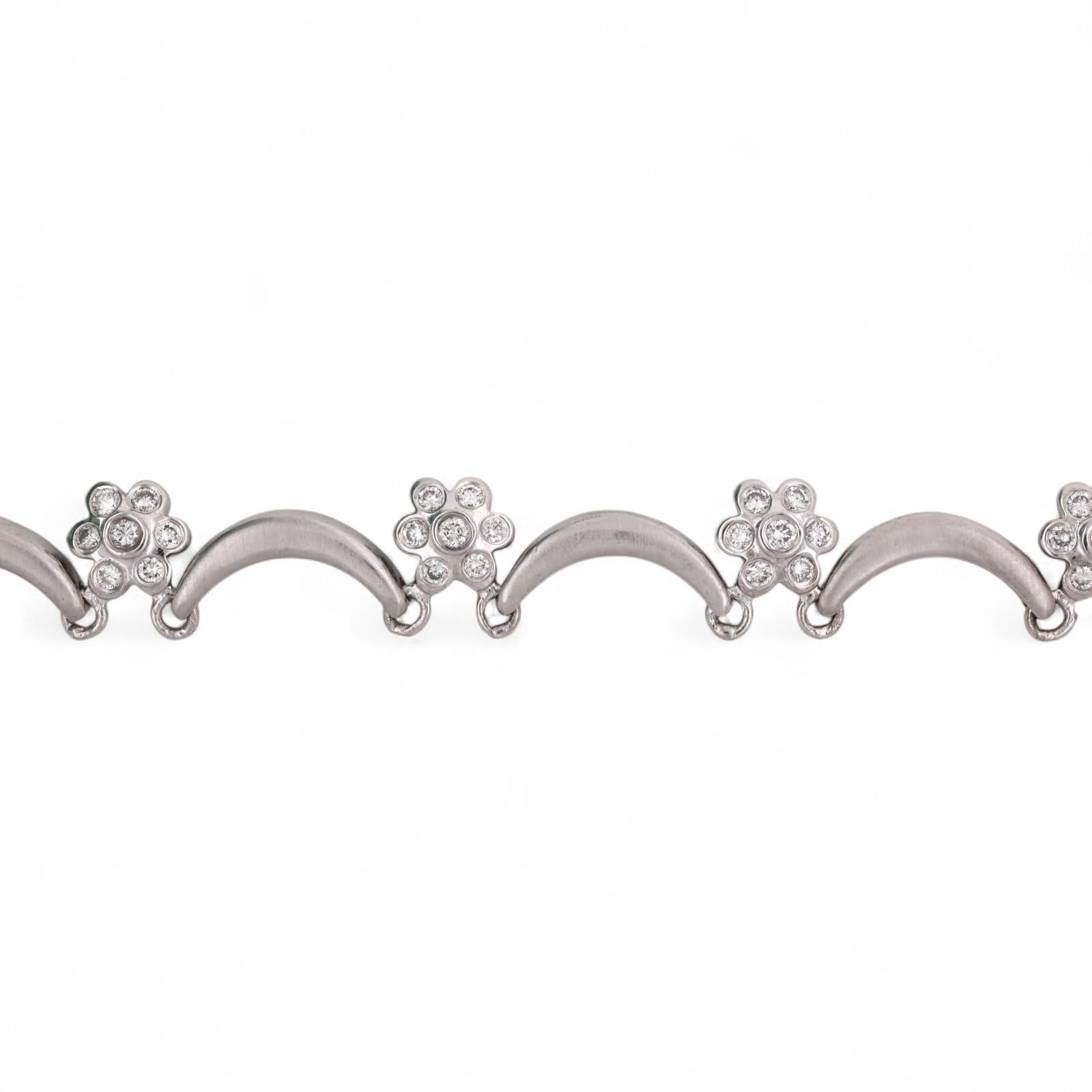 2.00 TW Diamond Swirl Flower Station Necklace 14K White Gold 16" Ladies Estate