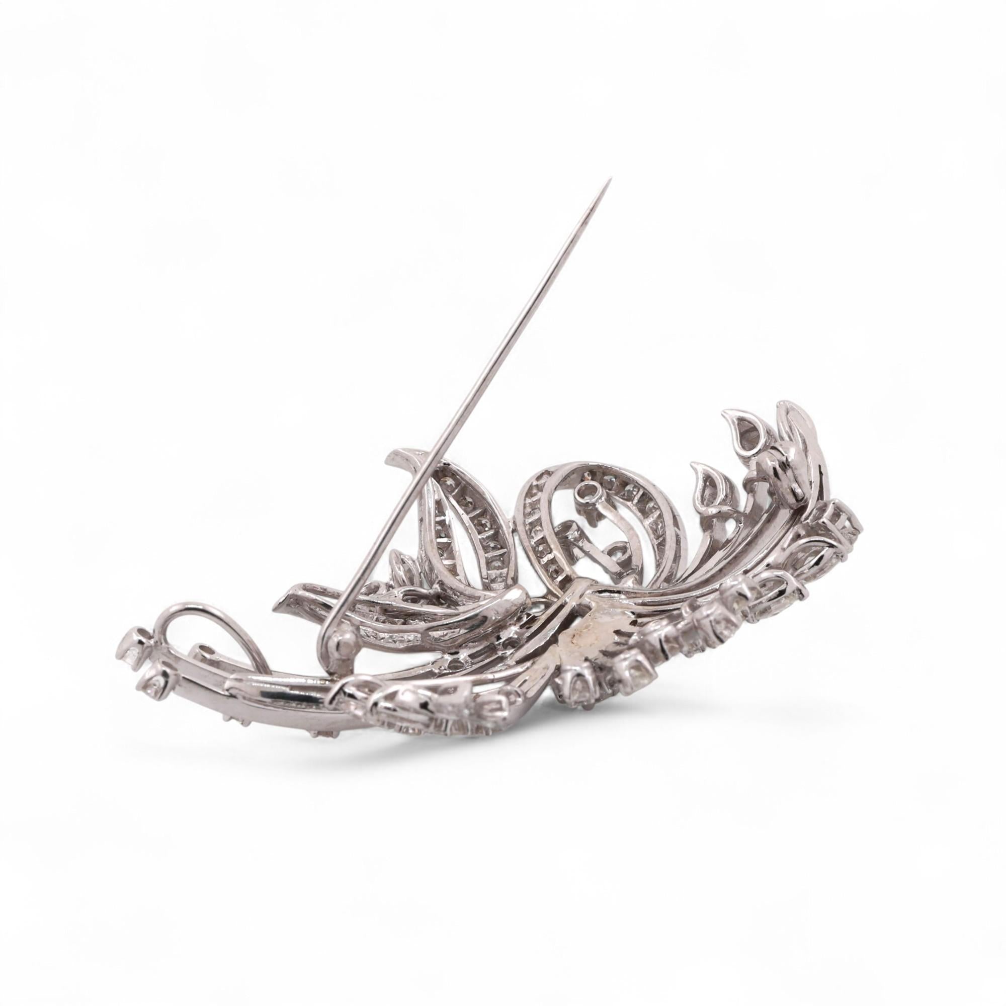 Floral Diamond Brooch Pin Pendant 14K White Gold 3.50 TW Starburst 2.15"