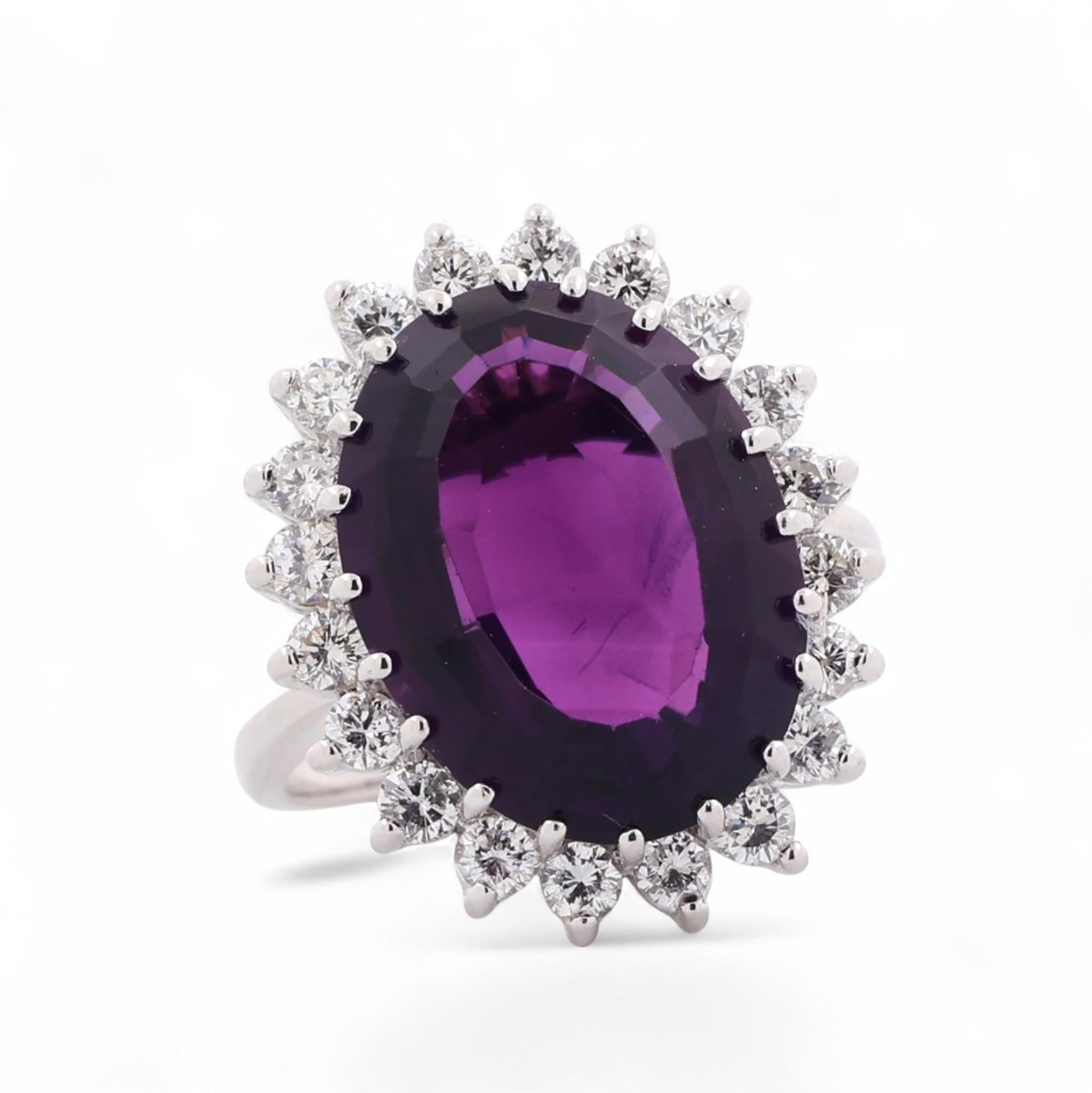 Amethyst Halo Diamond Statement Ring 14K White Gold 9.62 CTW SZ 6 Ladies Estate