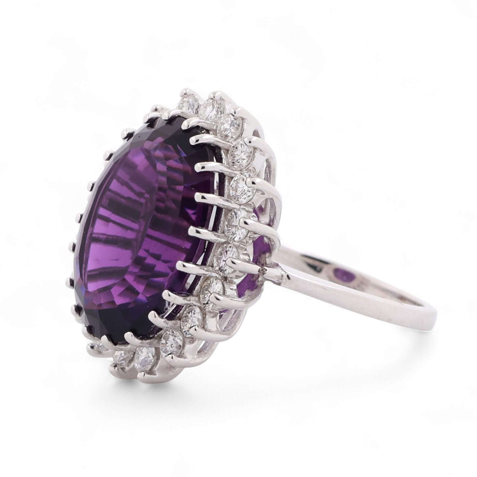 Amethyst Halo Diamond Statement Ring 14K White Gold 9.62 CTW SZ 6 Ladies Estate
