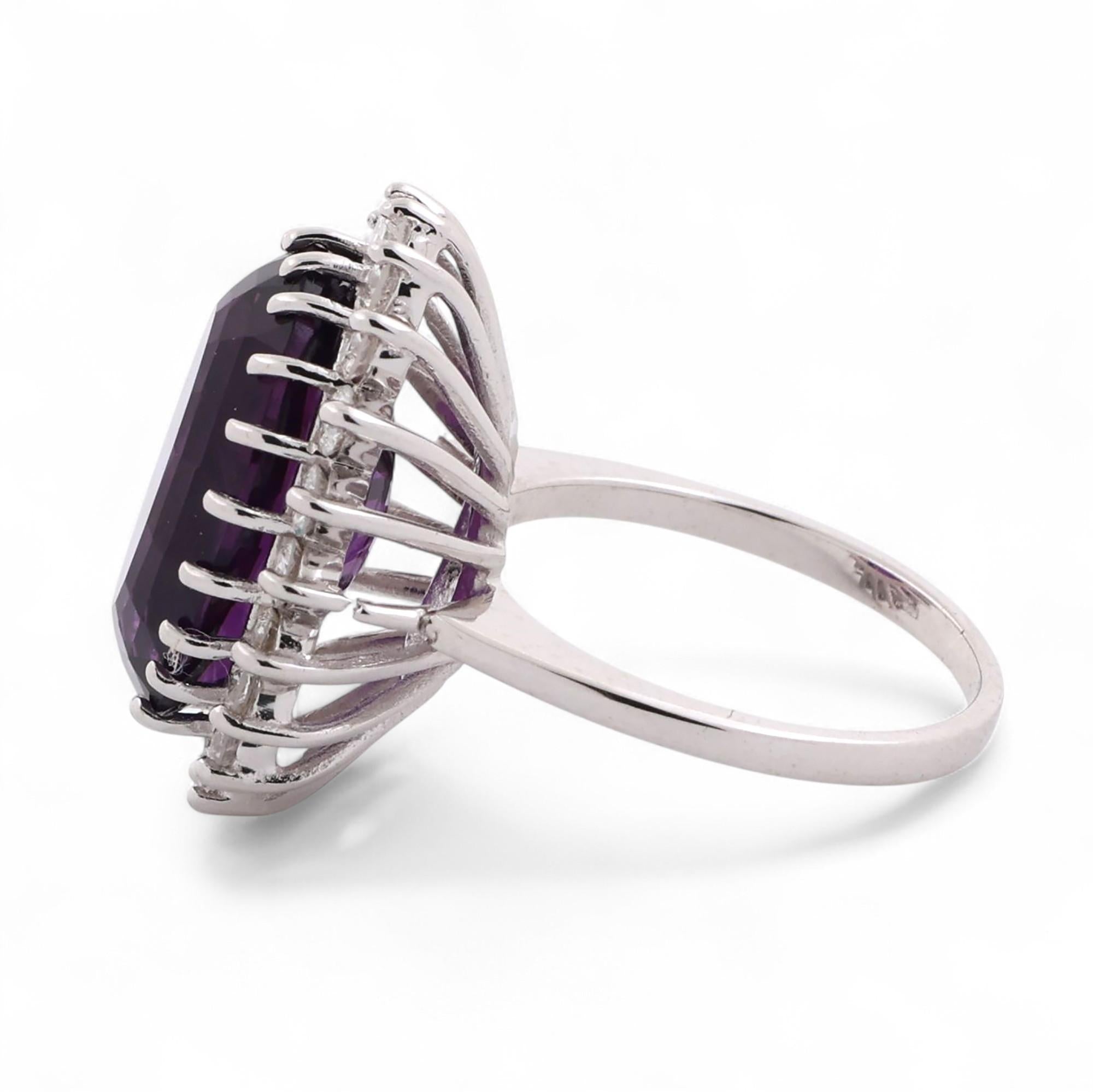 Amethyst Halo Diamond Statement Ring 14K White Gold 9.62 CTW SZ 6 Ladies Estate