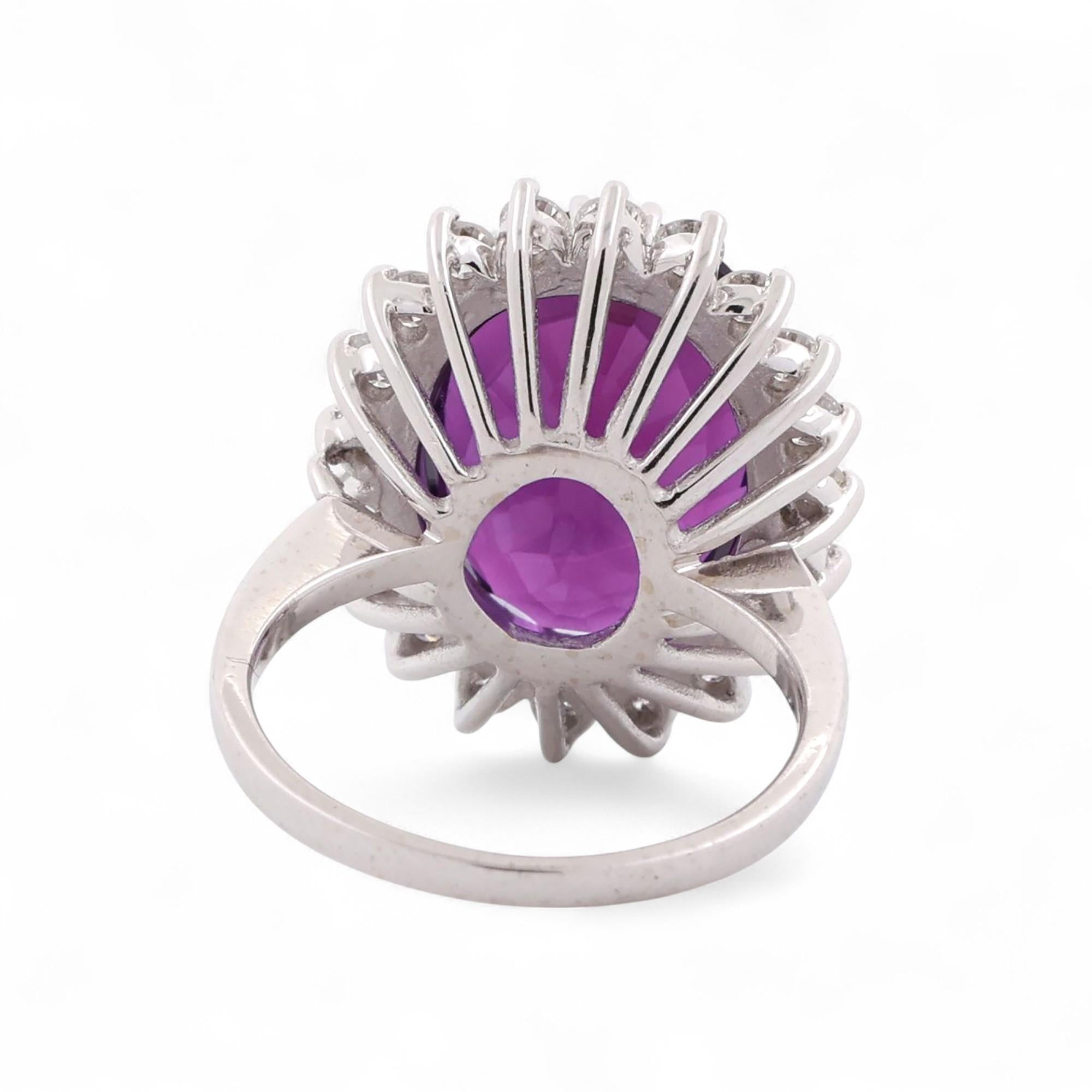 Amethyst Halo Diamond Statement Ring 14K White Gold 9.62 CTW SZ 6 Ladies Estate