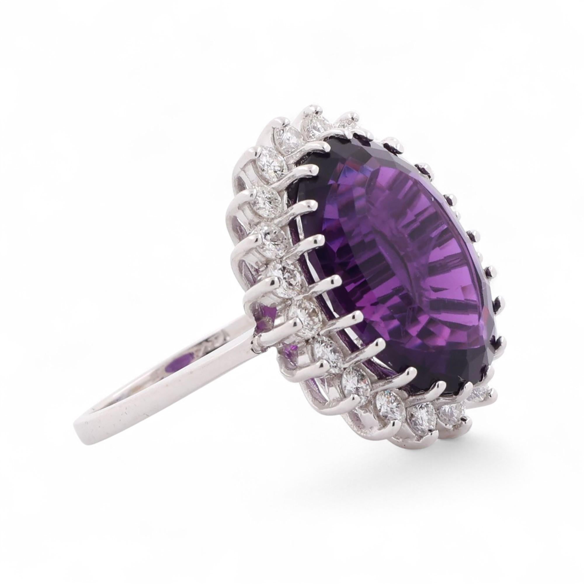 Amethyst Halo Diamond Statement Ring 14K White Gold 9.62 CTW SZ 6 Ladies Estate