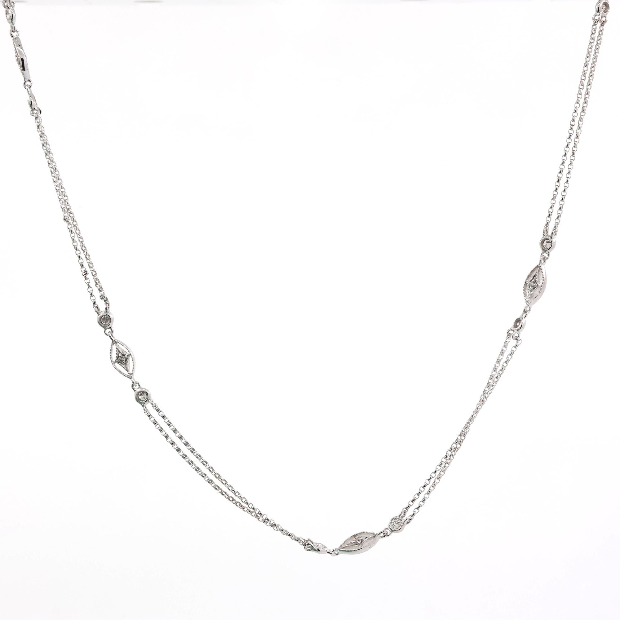 Gabriel & Co. Diamond Station Necklace 14K White Gold 0.40 TW Rolo Chain 15.75"