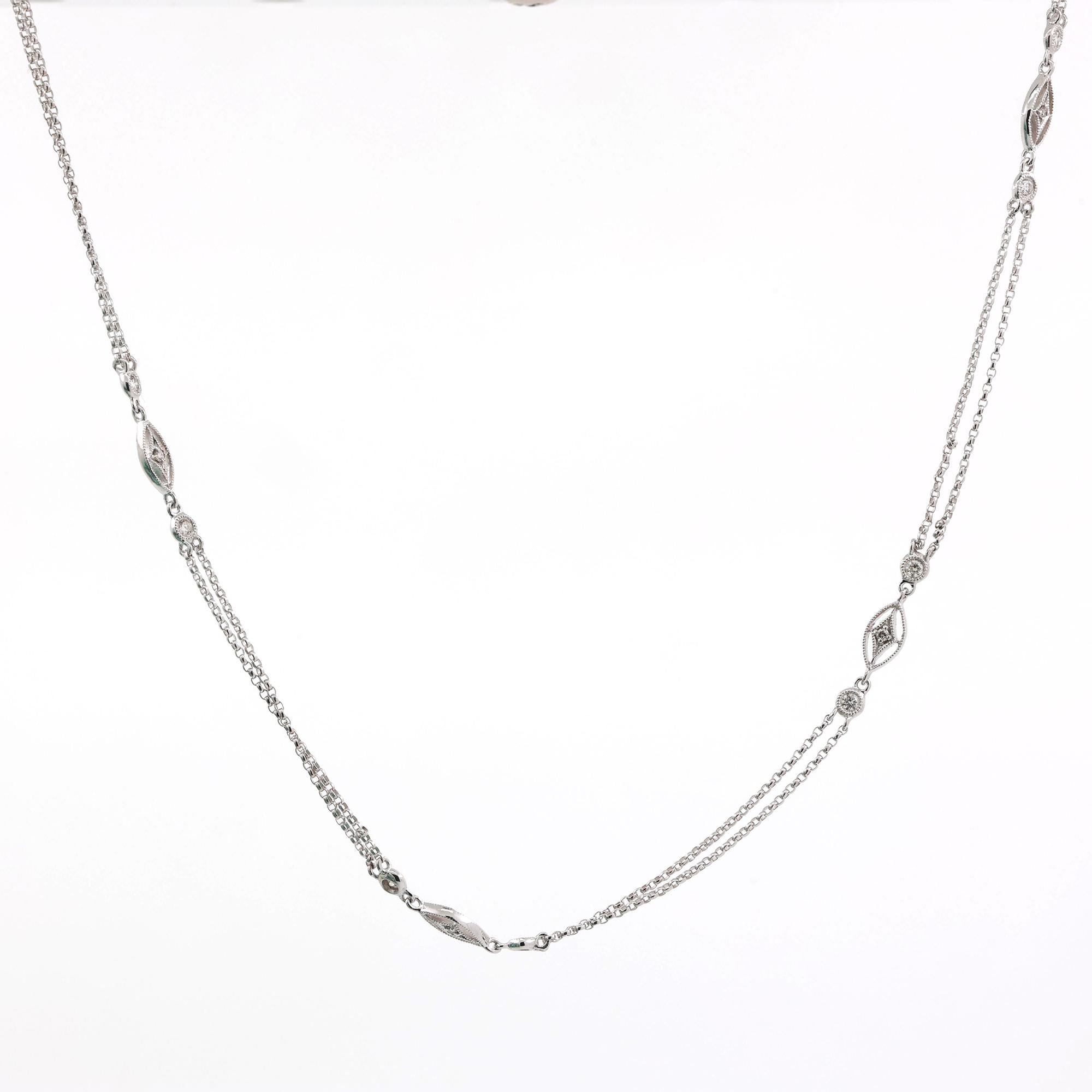 Gabriel & Co. Diamond Station Necklace 14K White Gold 0.40 TW Rolo Chain 15.75"
