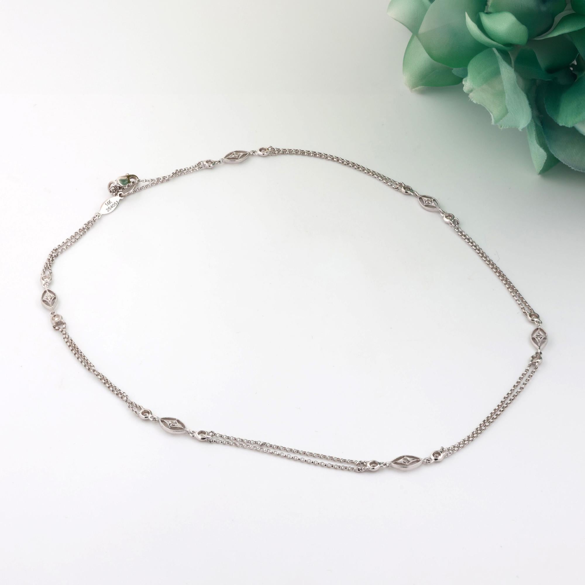 Gabriel & Co. Diamond Station Necklace 14K White Gold 0.40 TW Rolo Chain 15.75"