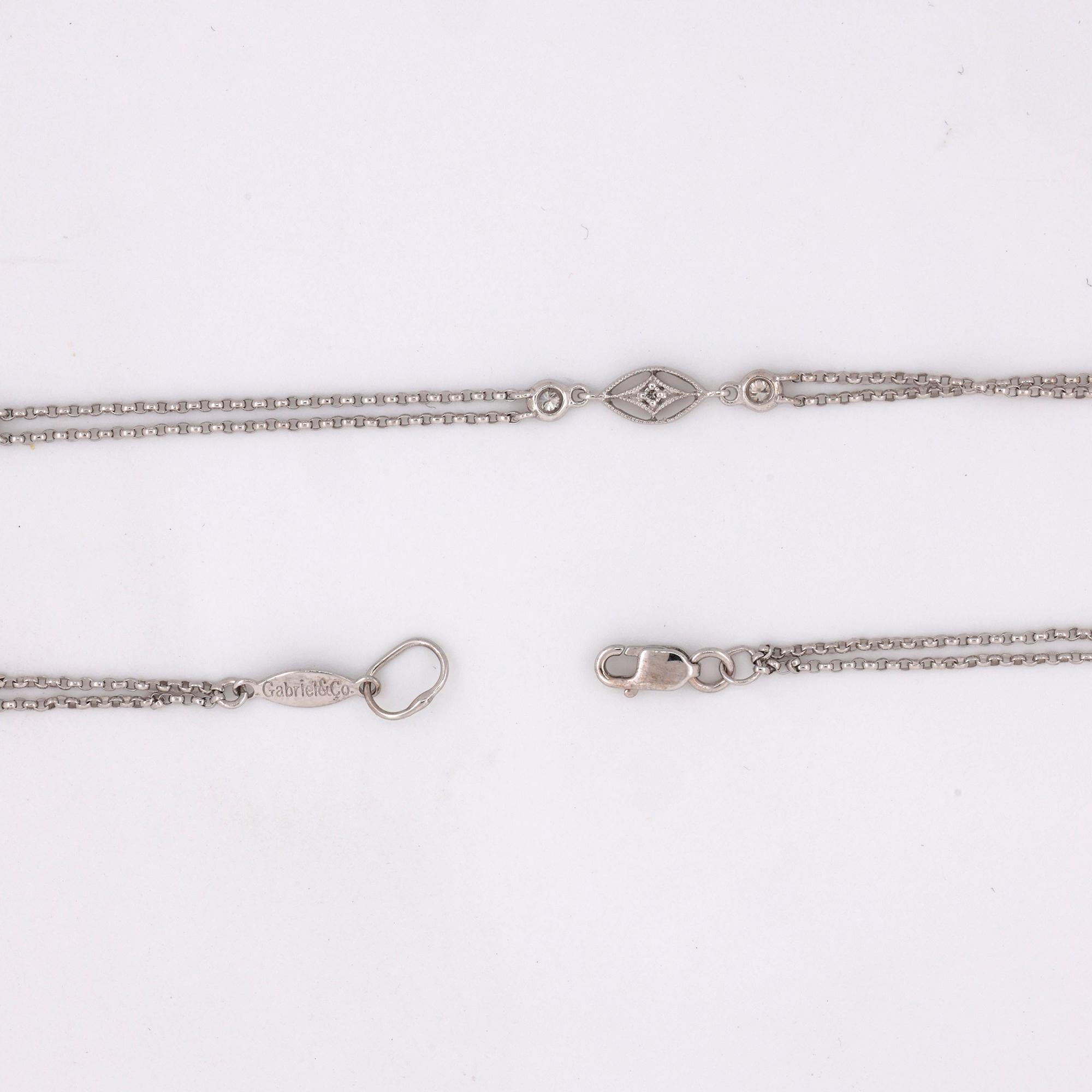 Gabriel & Co. Diamond Station Necklace 14K White Gold 0.40 TW Rolo Chain 15.75"