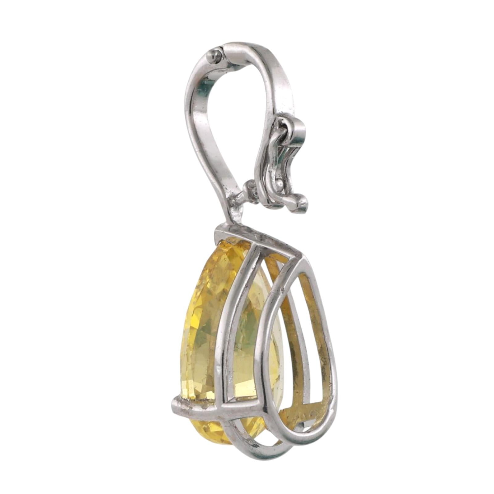 3.80TW Solitaire Pear Yellow Diamond Pendant Chain Necklace 14K White Gold 16.5"