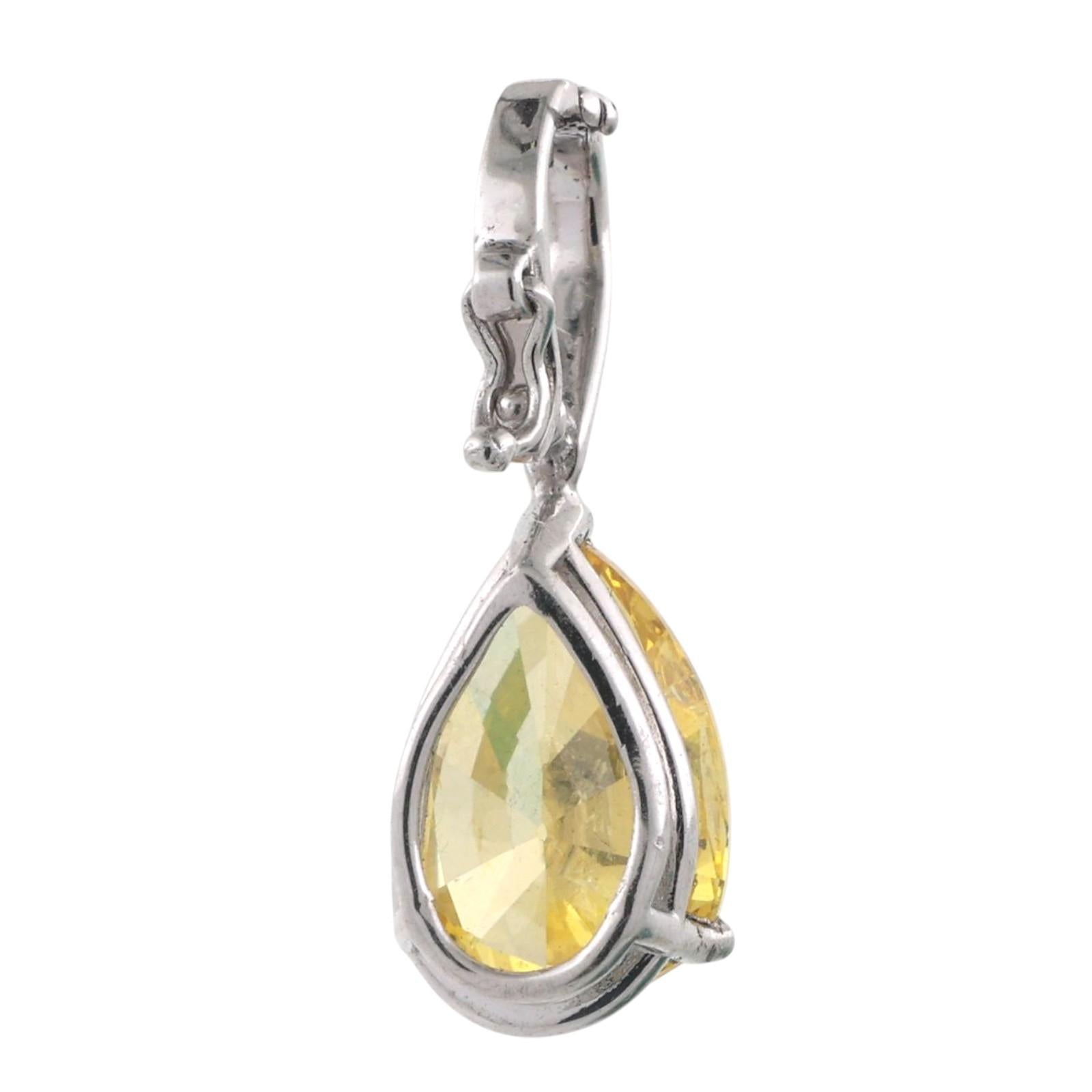 3.80TW Solitaire Pear Yellow Diamond Pendant Chain Necklace 14K White Gold 16.5"