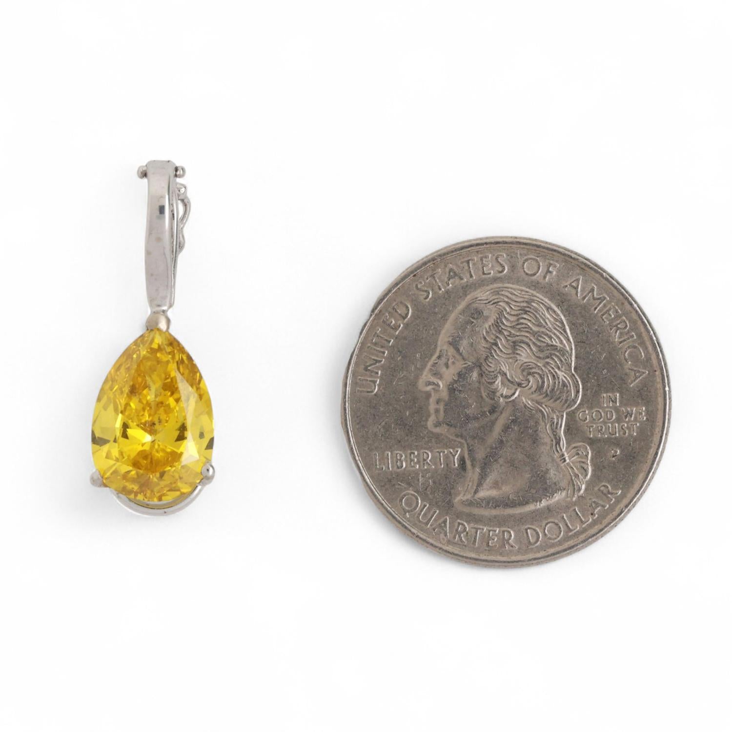 3.80TW Solitaire Pear Yellow Diamond Pendant Chain Necklace 14K White Gold 16.5"