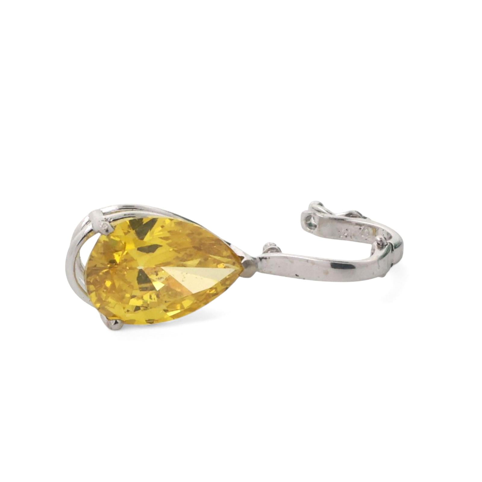 3.80TW Solitaire Pear Yellow Diamond Pendant Chain Necklace 14K White Gold 16.5"