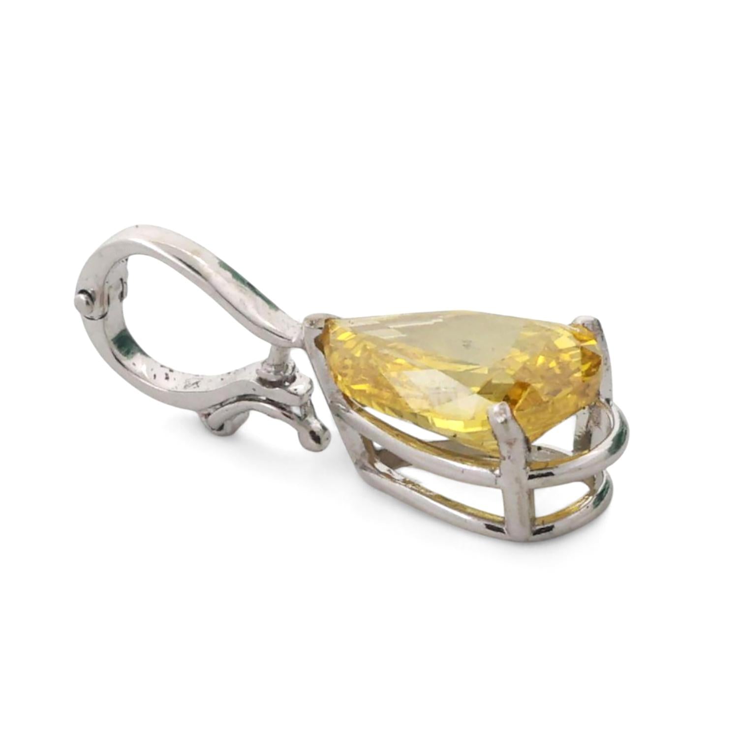 3.80TW Solitaire Pear Yellow Diamond Pendant Chain Necklace 14K White Gold 16.5"