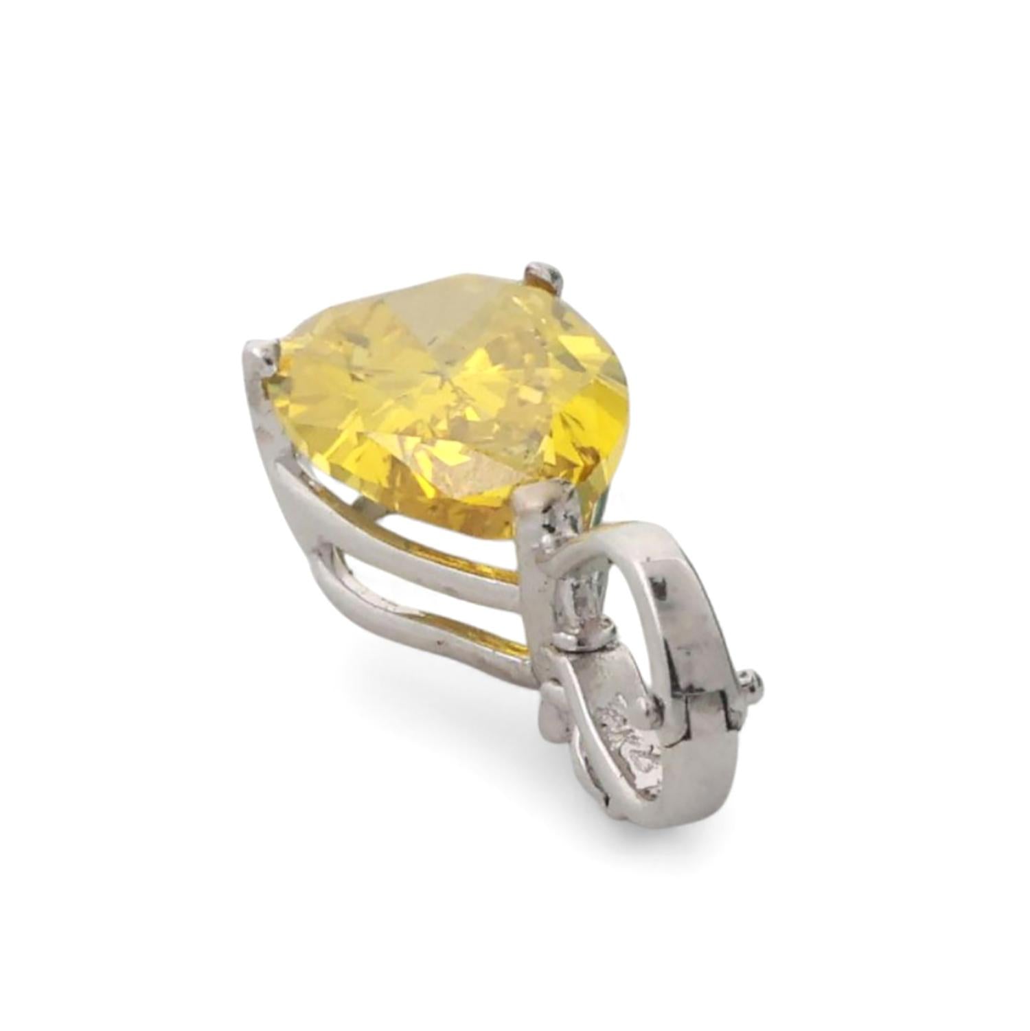 3.80TW Solitaire Pear Yellow Diamond Pendant Chain Necklace 14K White Gold 16.5"