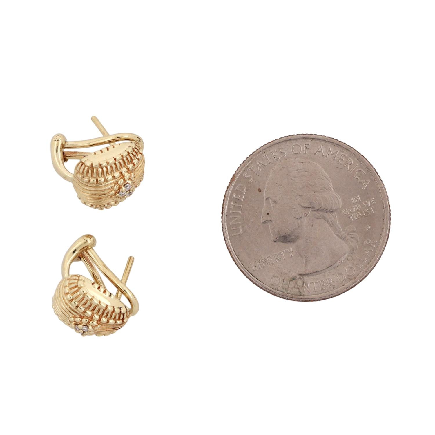 Judith Ripka Diamond Heart Earrings Omega Backs 14K Yellow Gold 0.03 TW 0.40"