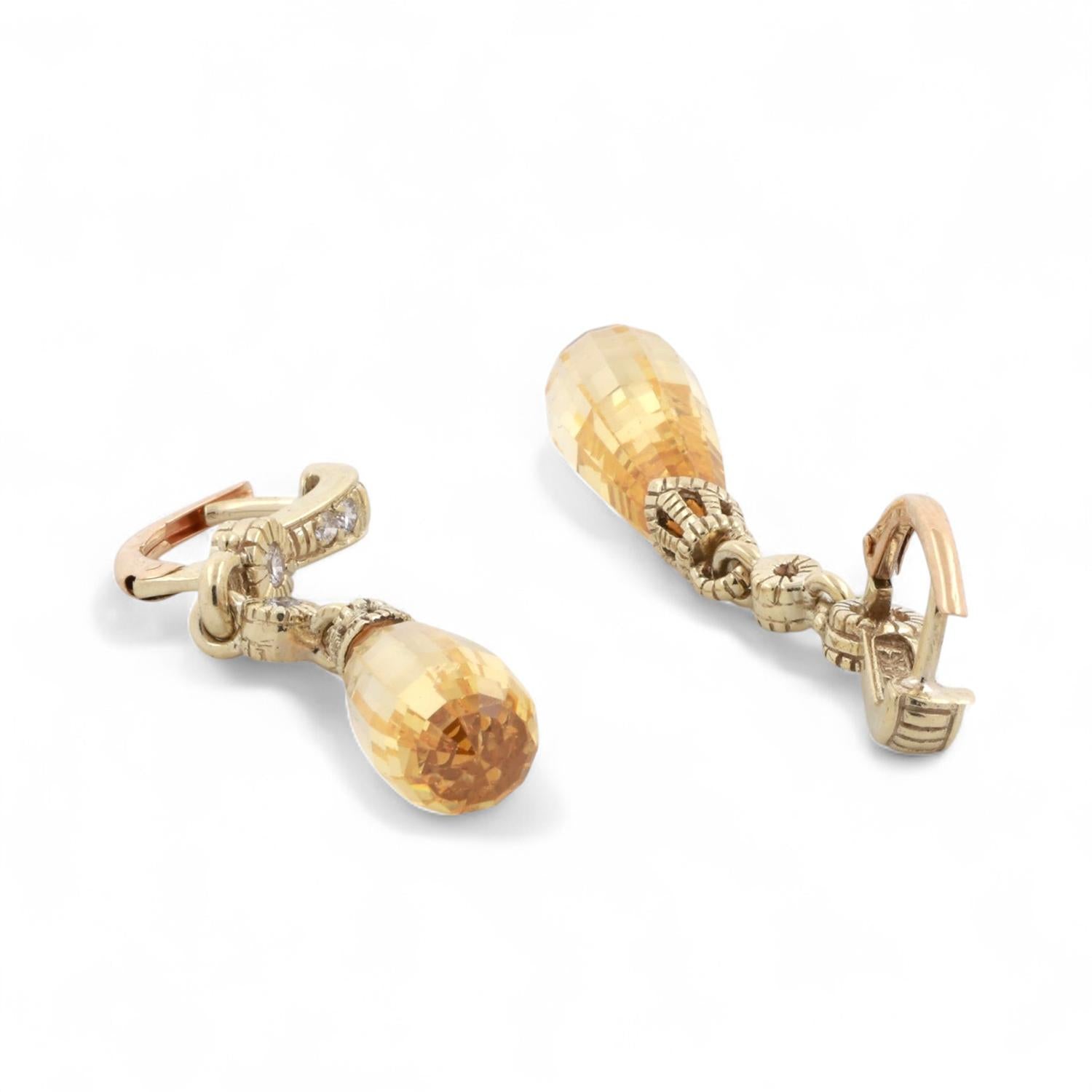 Briolette Cut Yellow Sapphire Diamond Dangle Earrings 14K Gold Lab Created 1.50"