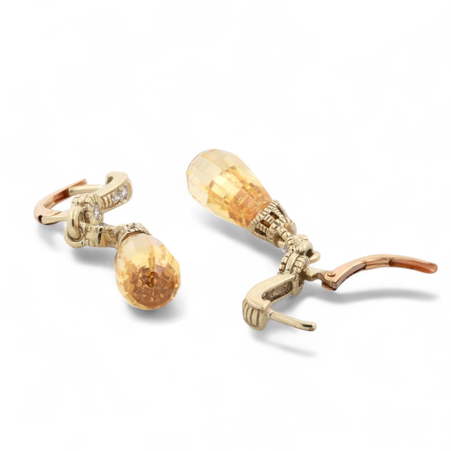 Briolette Cut Yellow Sapphire Diamond Dangle Earrings 14K Gold Lab Created 1.50"