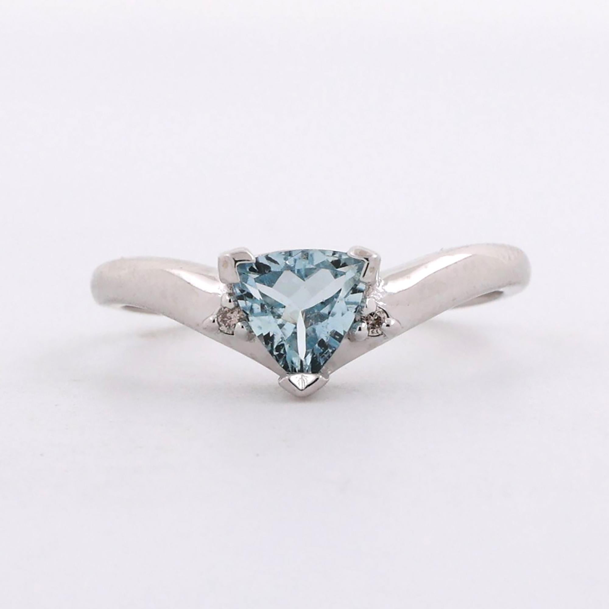 Trillion Cut Aquamarine Diamond Cocktail Ring 10K White Gold 0.61 CTW Size 7