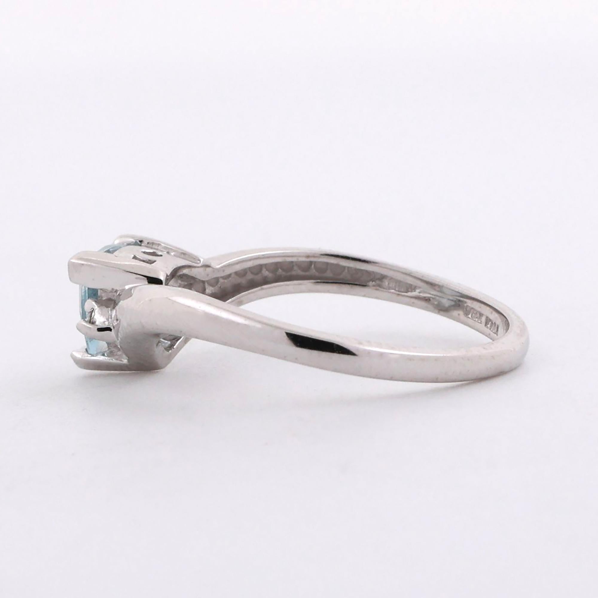 Trillion Cut Aquamarine Diamond Cocktail Ring 10K White Gold 0.61 CTW Size 7
