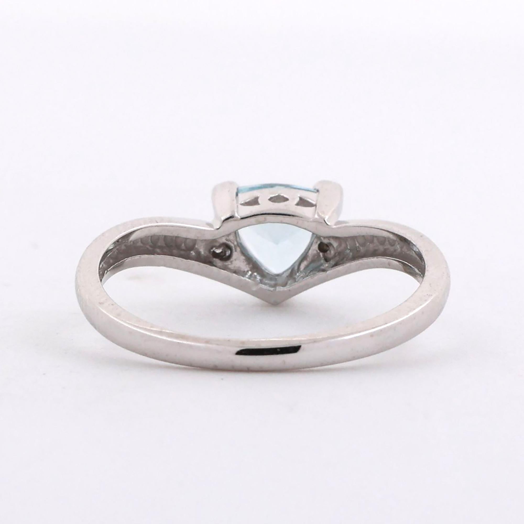 Trillion Cut Aquamarine Diamond Cocktail Ring 10K White Gold 0.61 CTW Size 7