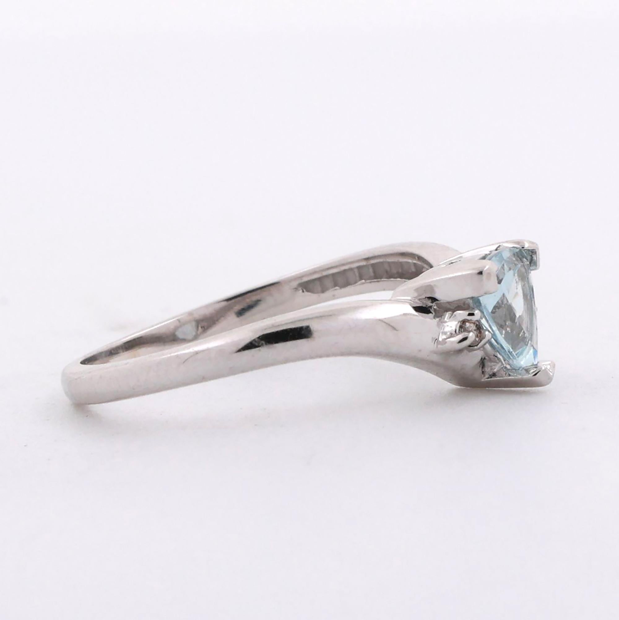 Trillion Cut Aquamarine Diamond Cocktail Ring 10K White Gold 0.61 CTW Size 7
