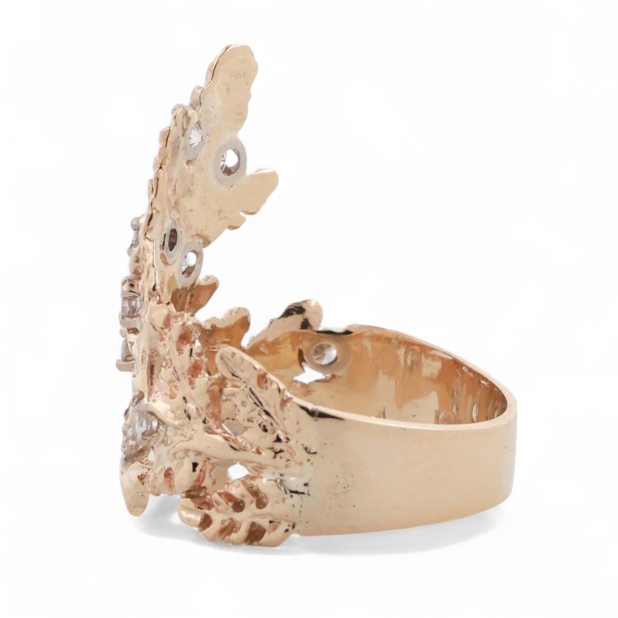 0.50 TW Diamond Leaf Wide Band Statement Ring 14K Yellow Gold Size 9.5 Ladies