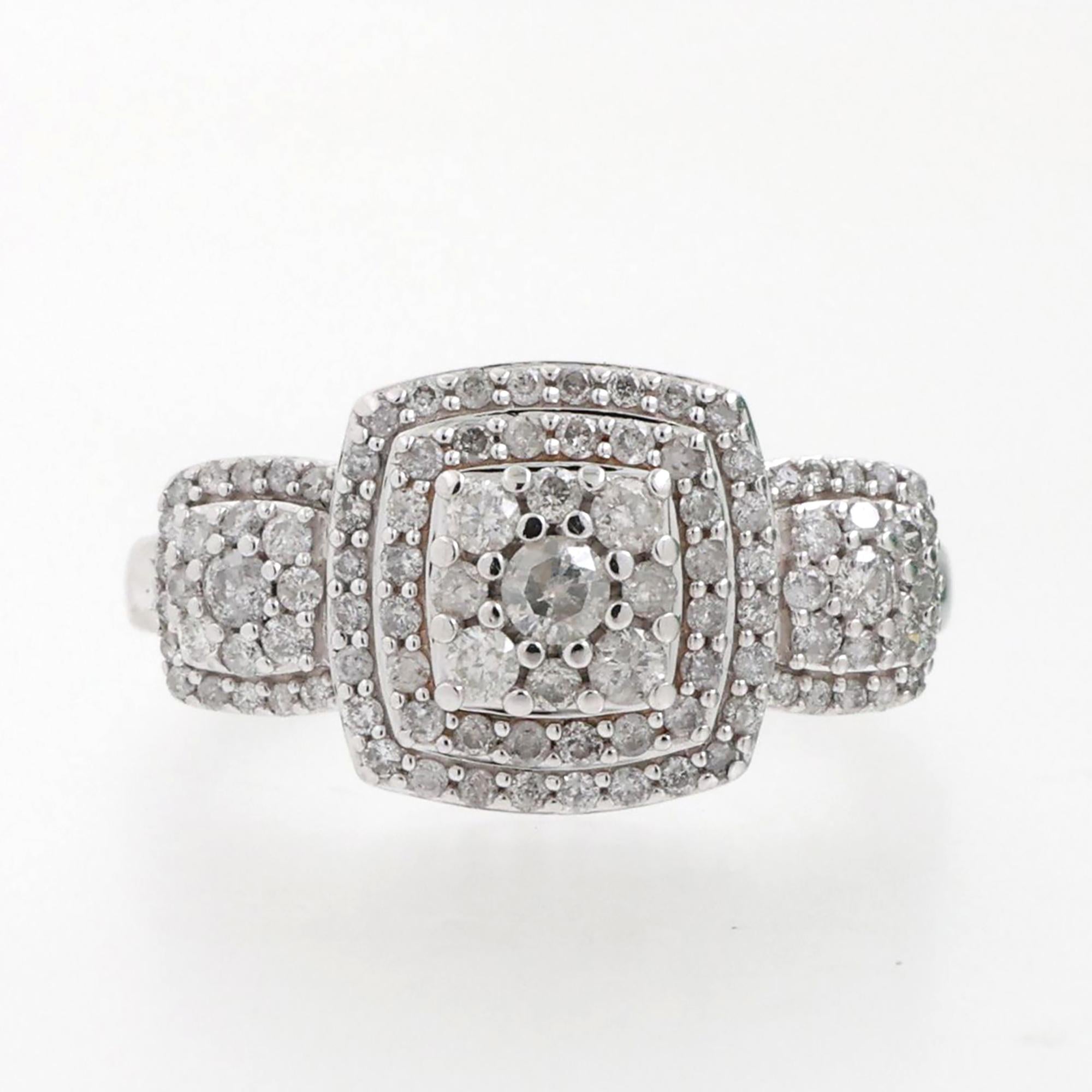 1.50 TW Cluster Diamond Square Halo Ring 10K White Gold Size 9 Ladies Estate