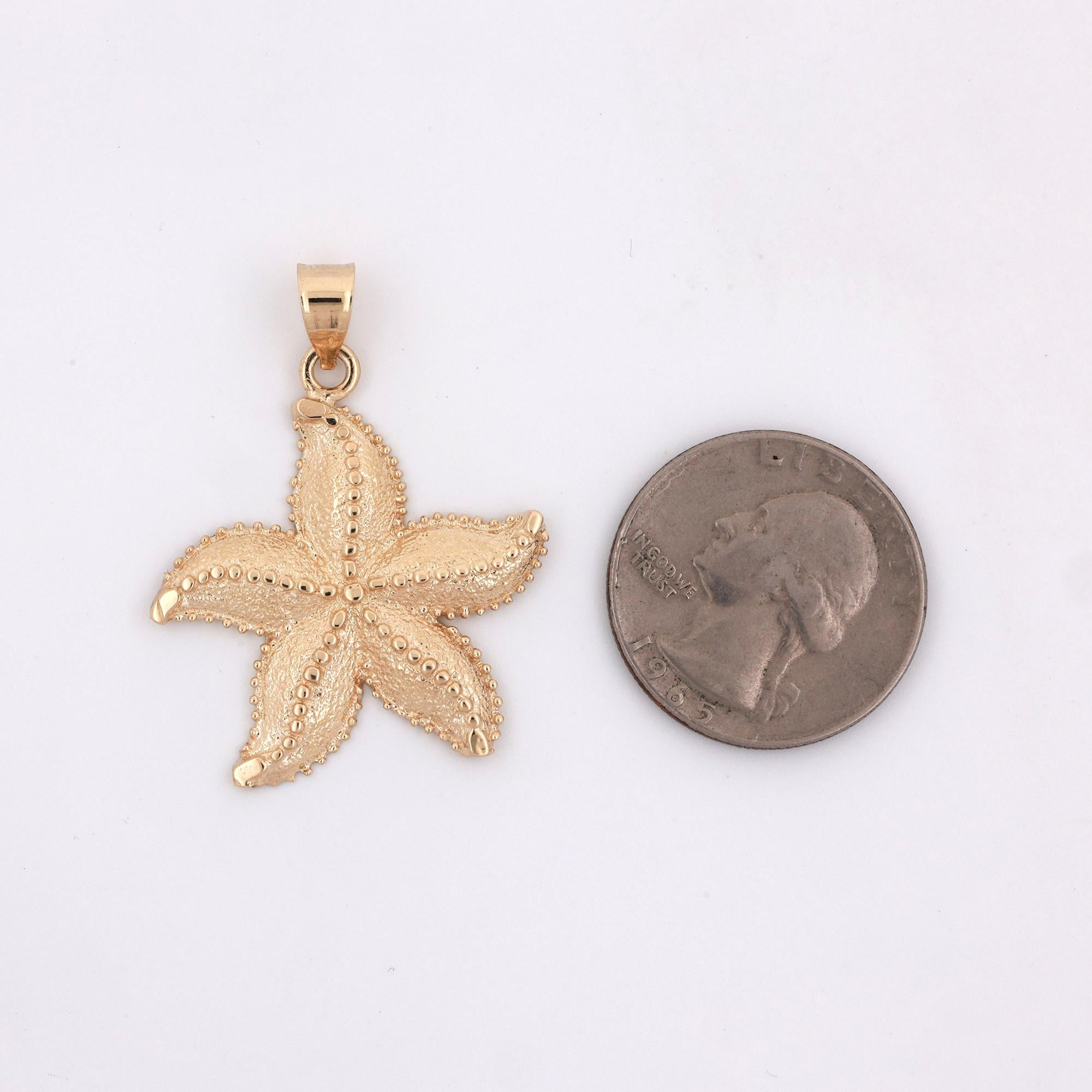 Starfish Charm Pendant 14K Yellow Gold Sealife 1.5" Unisex Estate