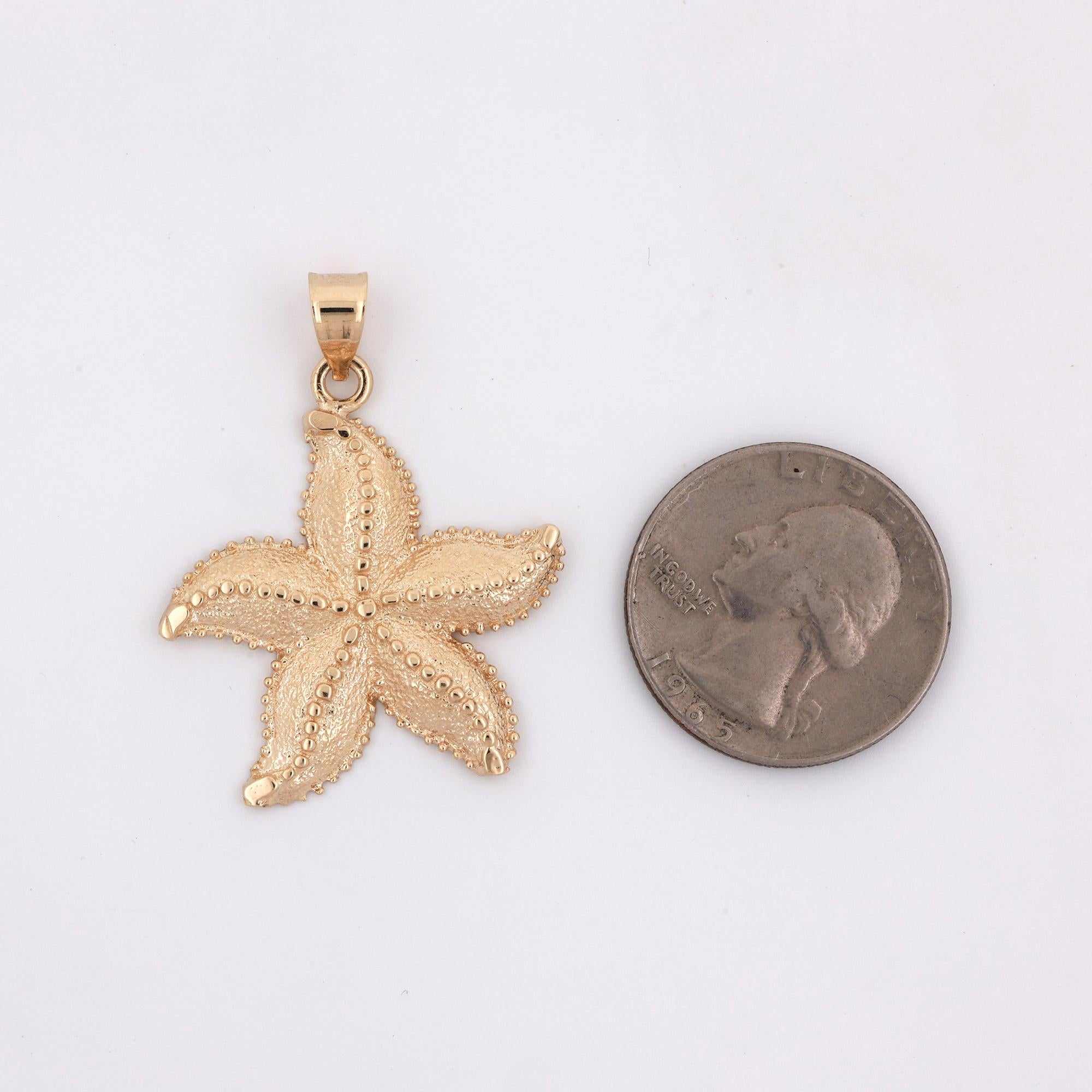 Starfish Charm Pendant 14K Yellow Gold Sealife 1.5" Unisex Estate