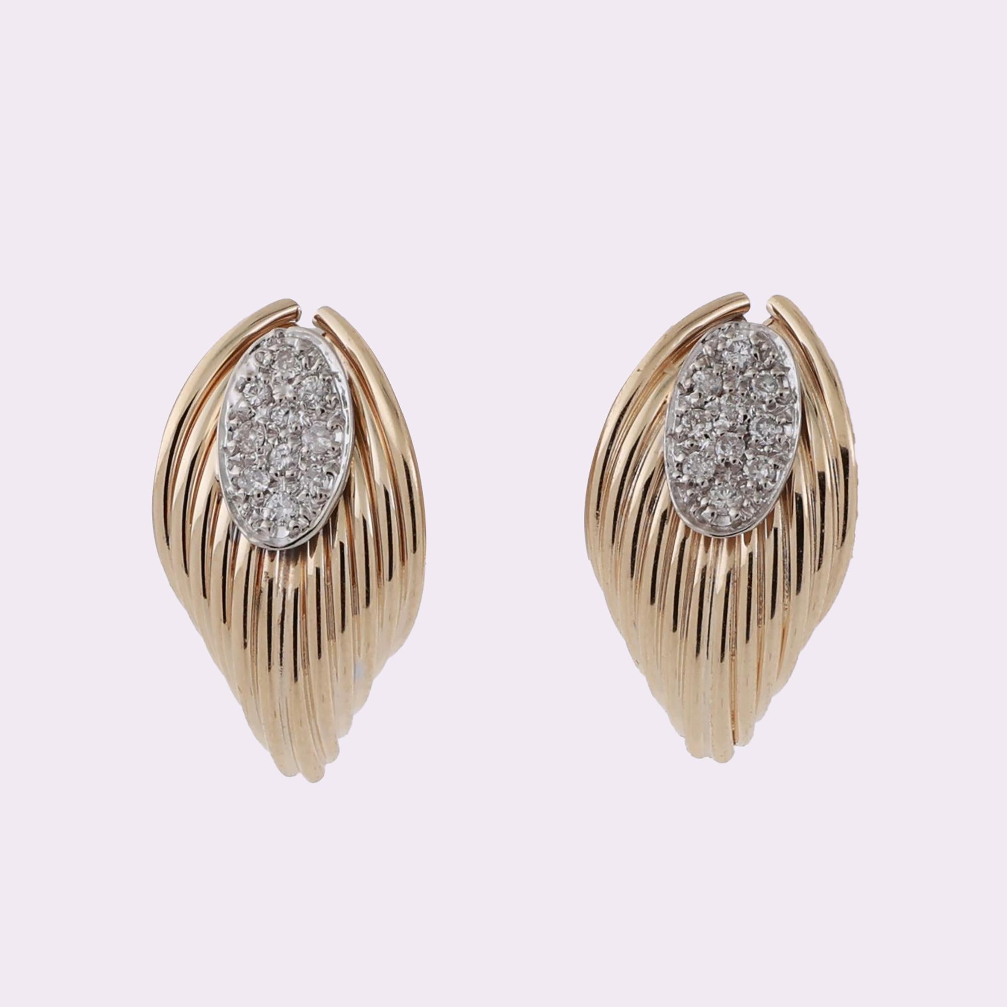 Cluster Diamond Drop Earrings 14K Gold 0.25 TW 0.55" Ridge Design Ladies Estate