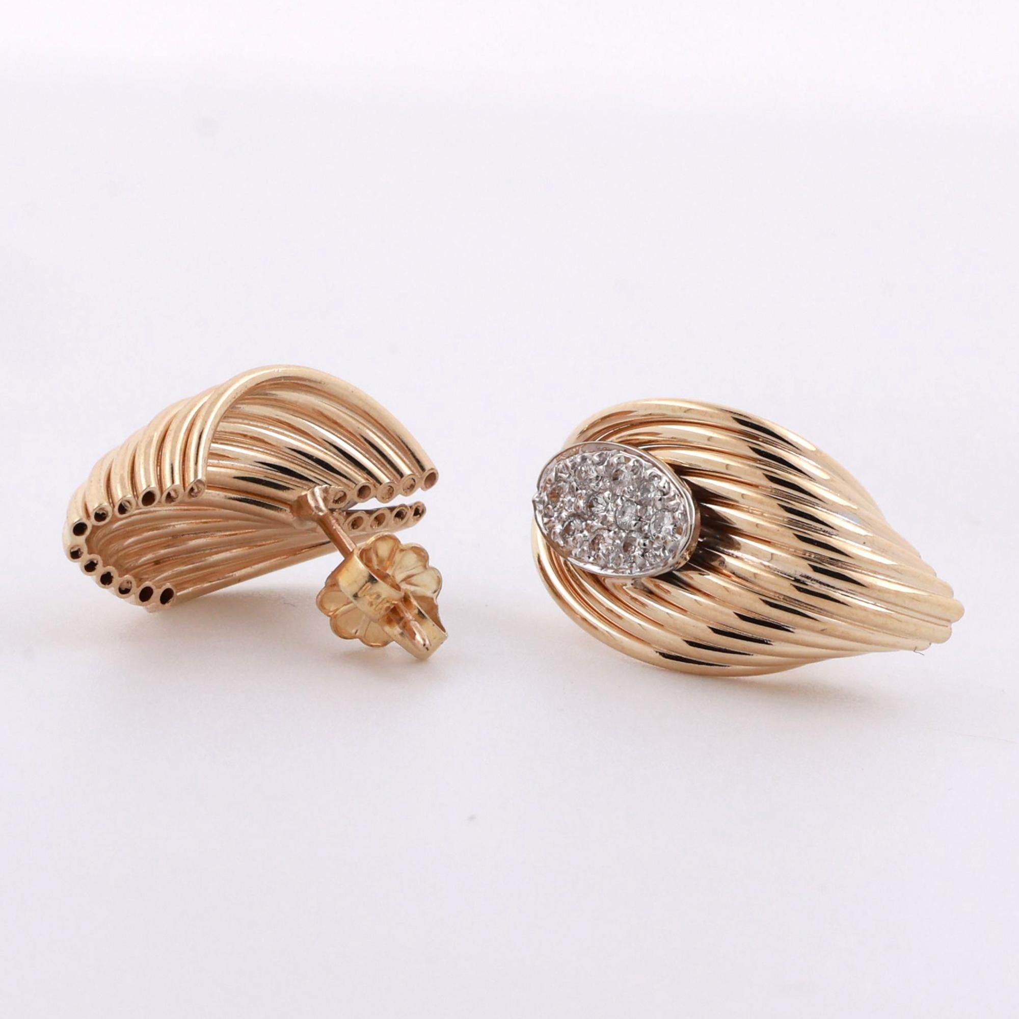 Cluster Diamond Drop Earrings 14K Gold 0.25 TW 0.55" Ridge Design Ladies Estate