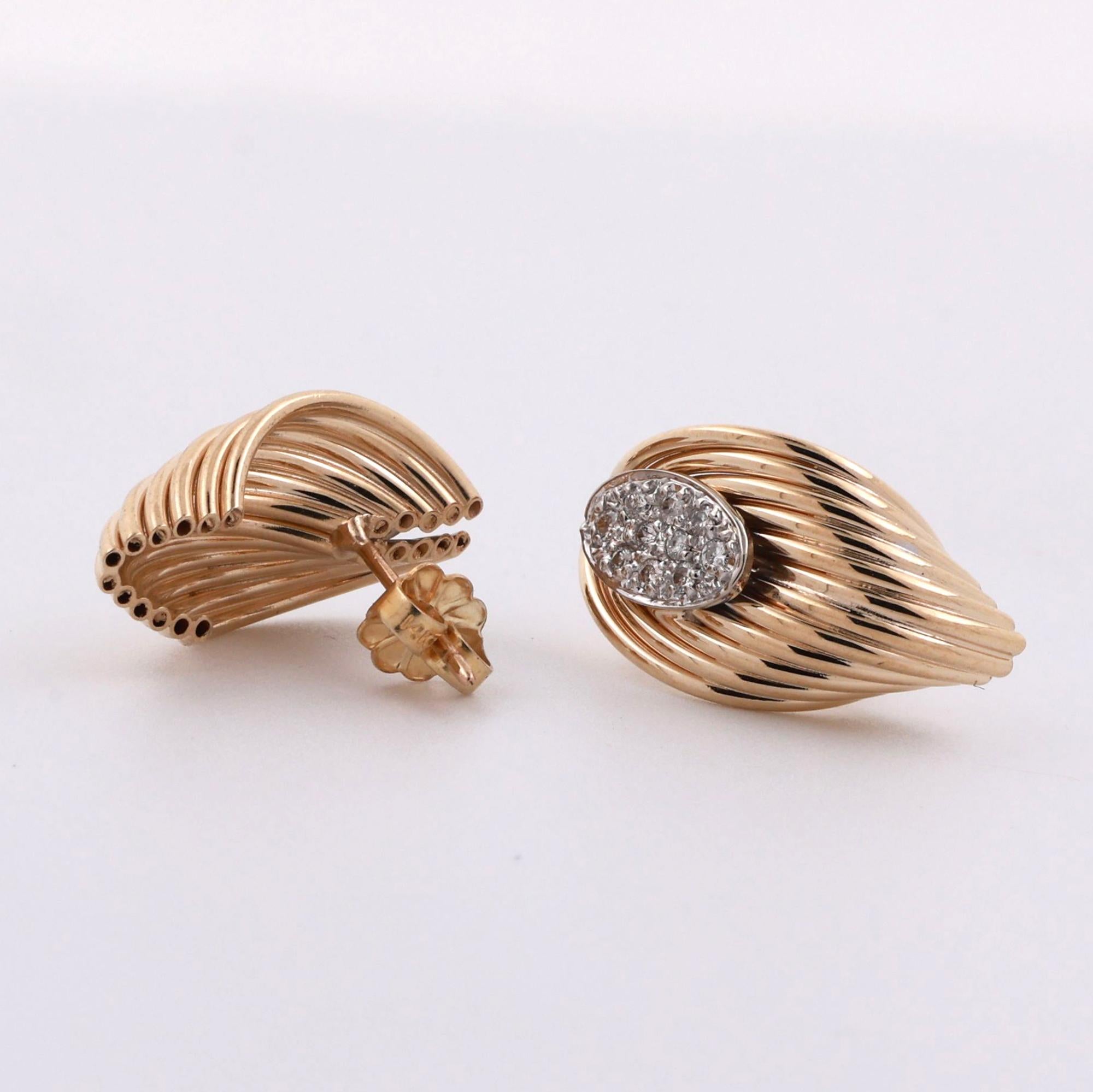 Cluster Diamond Drop Earrings 14K Gold 0.25 TW 0.55" Ridge Design Ladies Estate