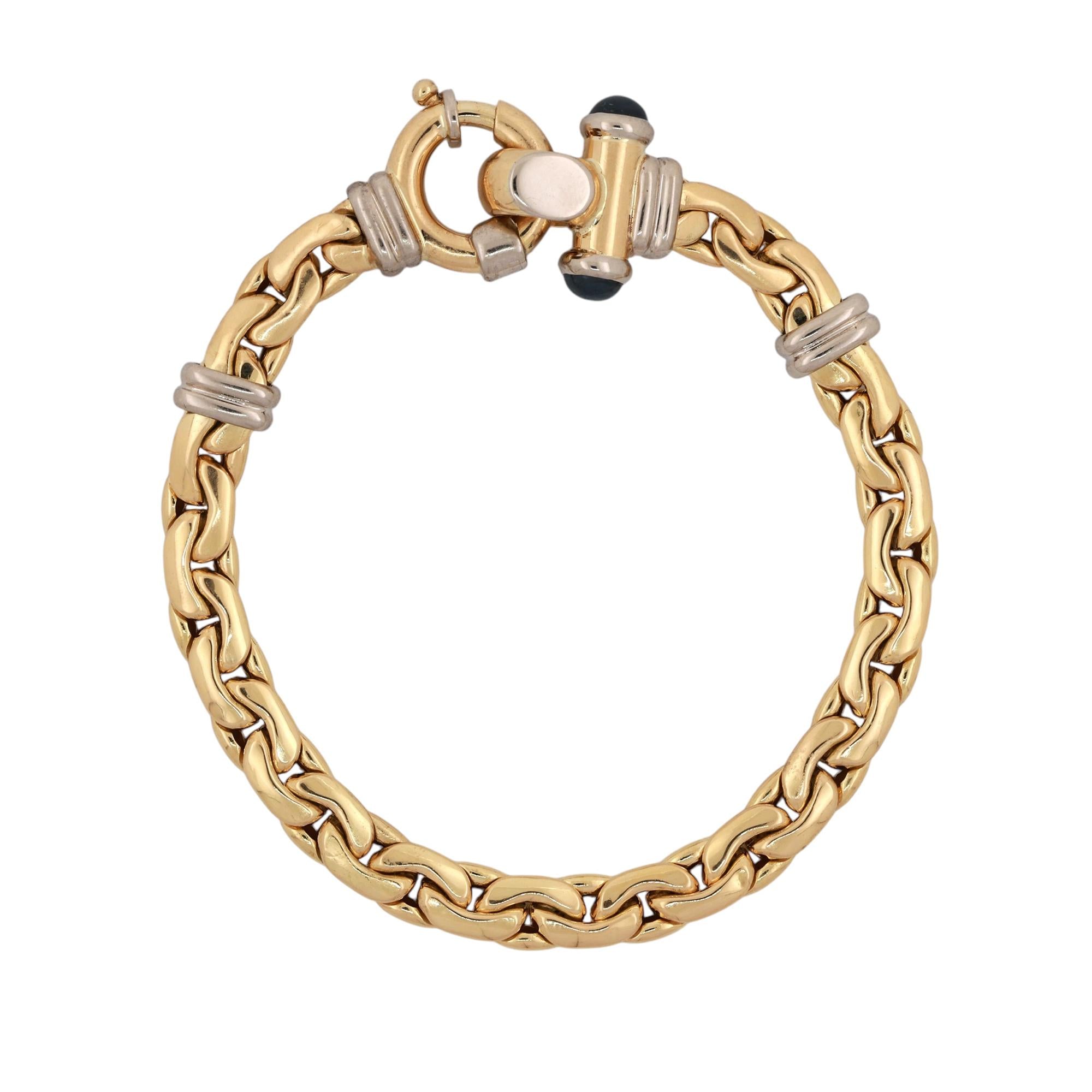 A. RUBEGA Fancy Link Bracelet 18K Gold Ladies Sapphire Cabochon Gems 7.75"