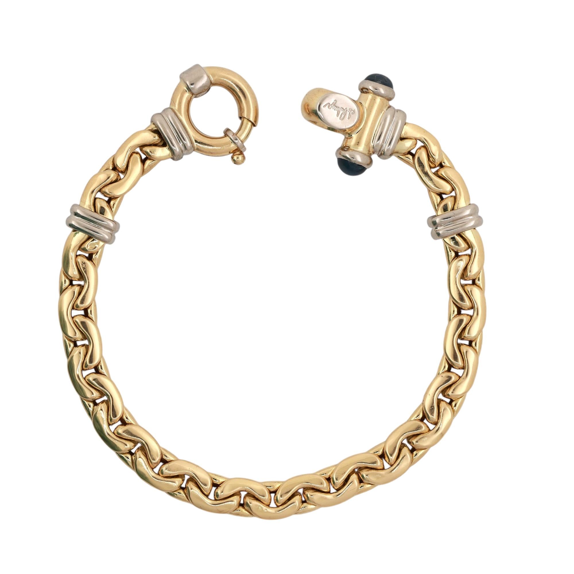 A. RUBEGA Fancy Link Bracelet 18K Gold Ladies Sapphire Cabochon Gems 7.75"