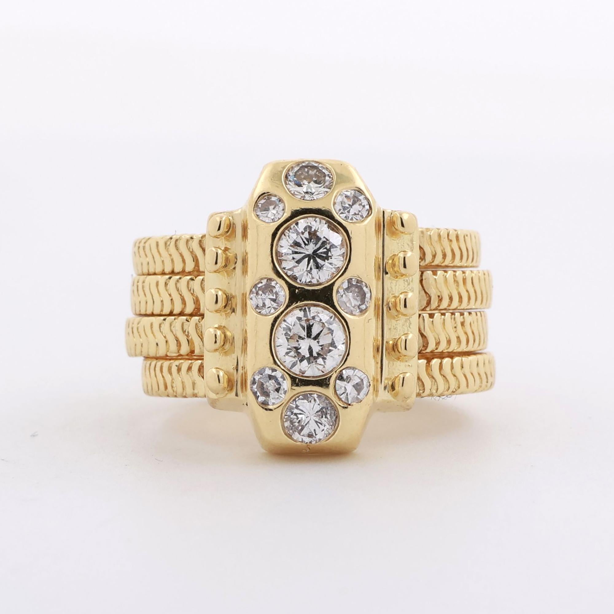 1.00 TW Diamond Wide Band Ring 18K Yellow Gold Size 7 Vintage Estate