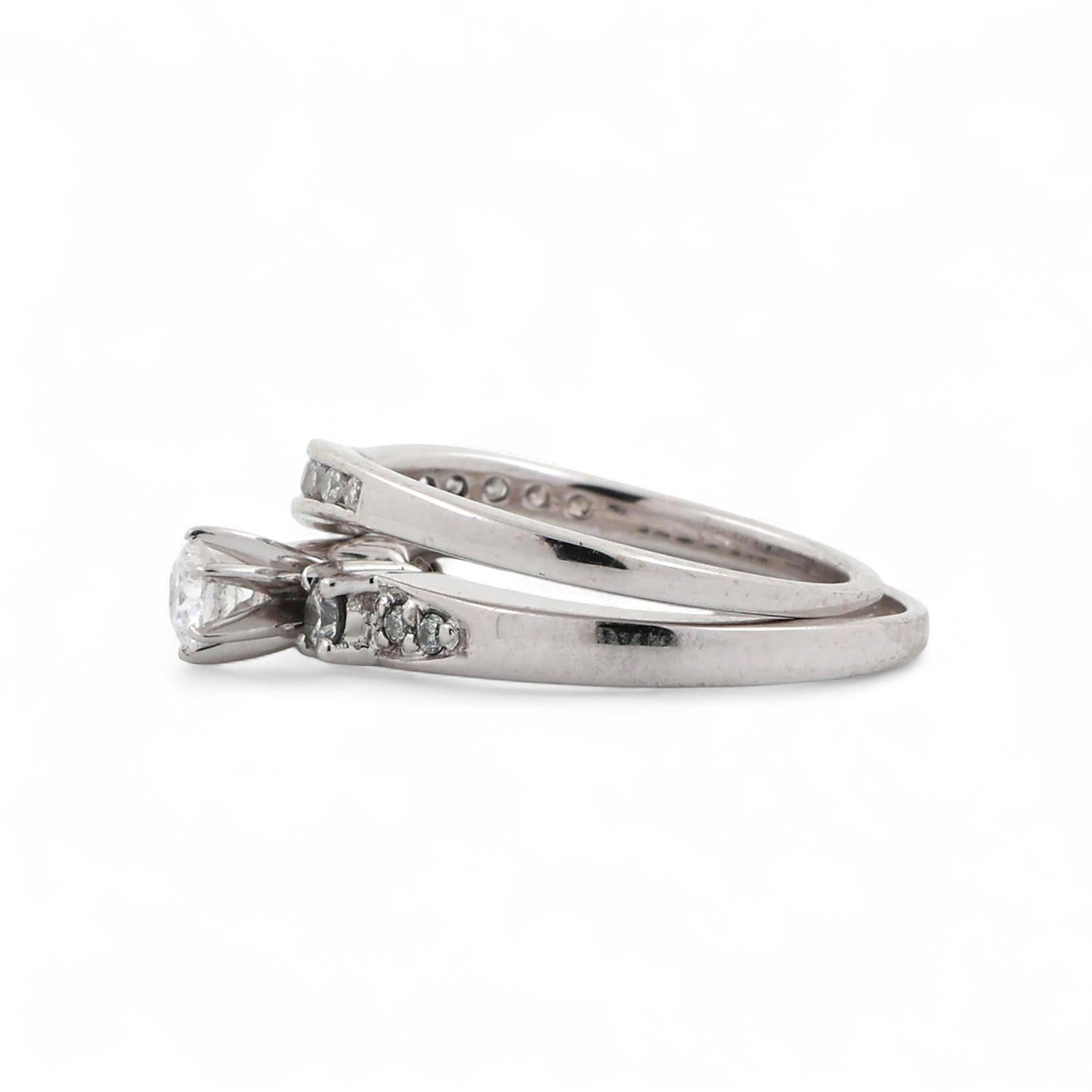 0.50 TW Solitaire Diamond Wedding Ring Set W/Accents 14K White Gold Size 5.25