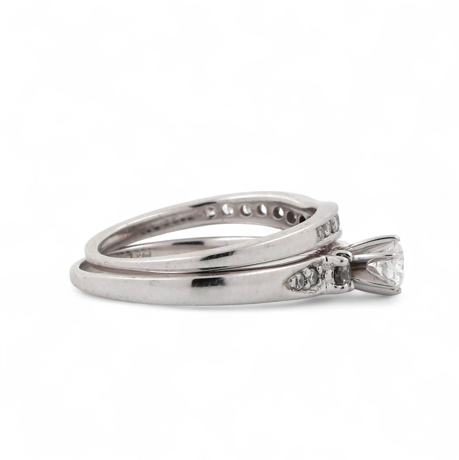 0.50 TW Solitaire Diamond Wedding Ring Set W/Accents 14K White Gold Size 5.25