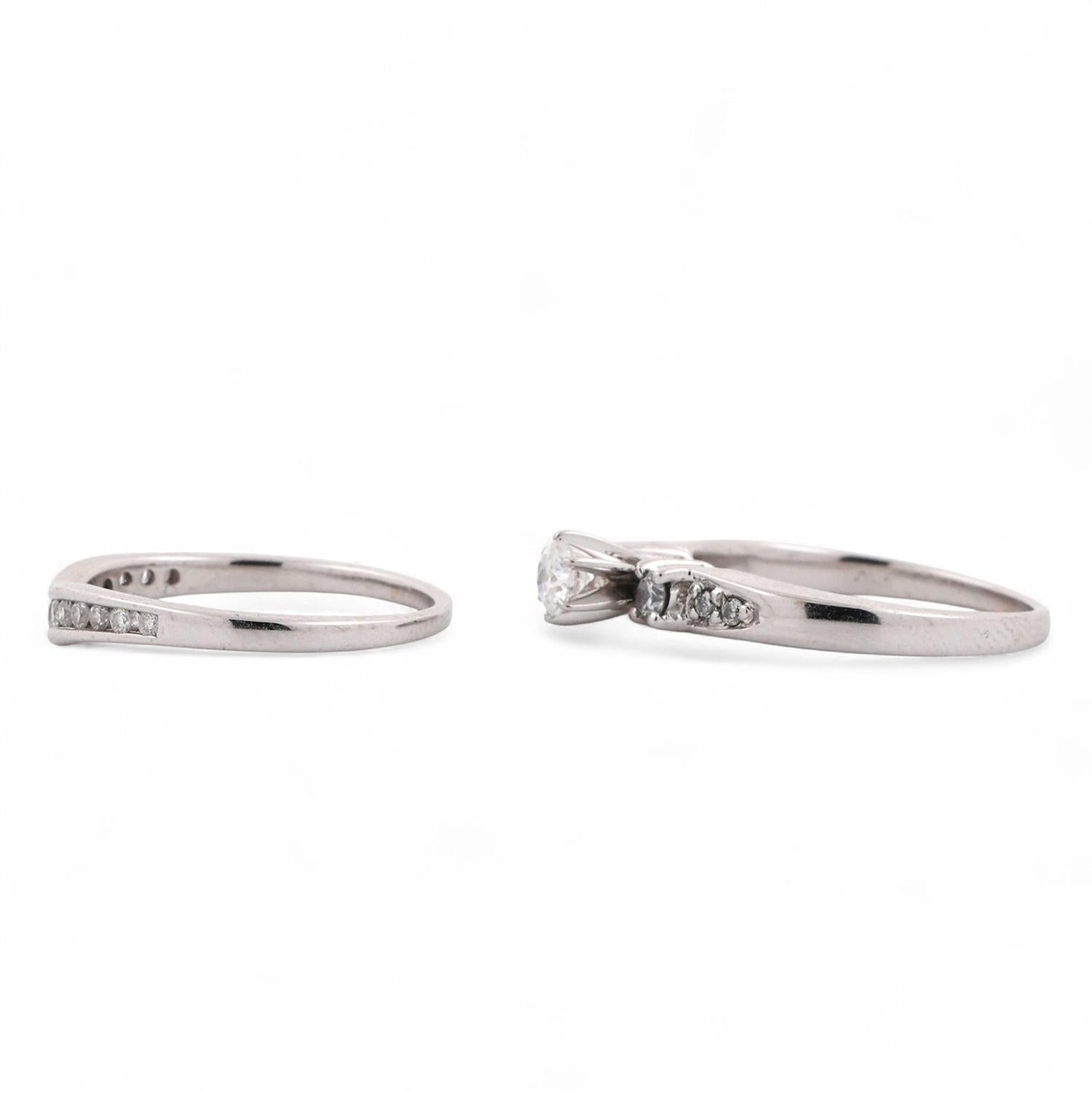 0.50 TW Solitaire Diamond Wedding Ring Set W/Accents 14K White Gold Size 5.25