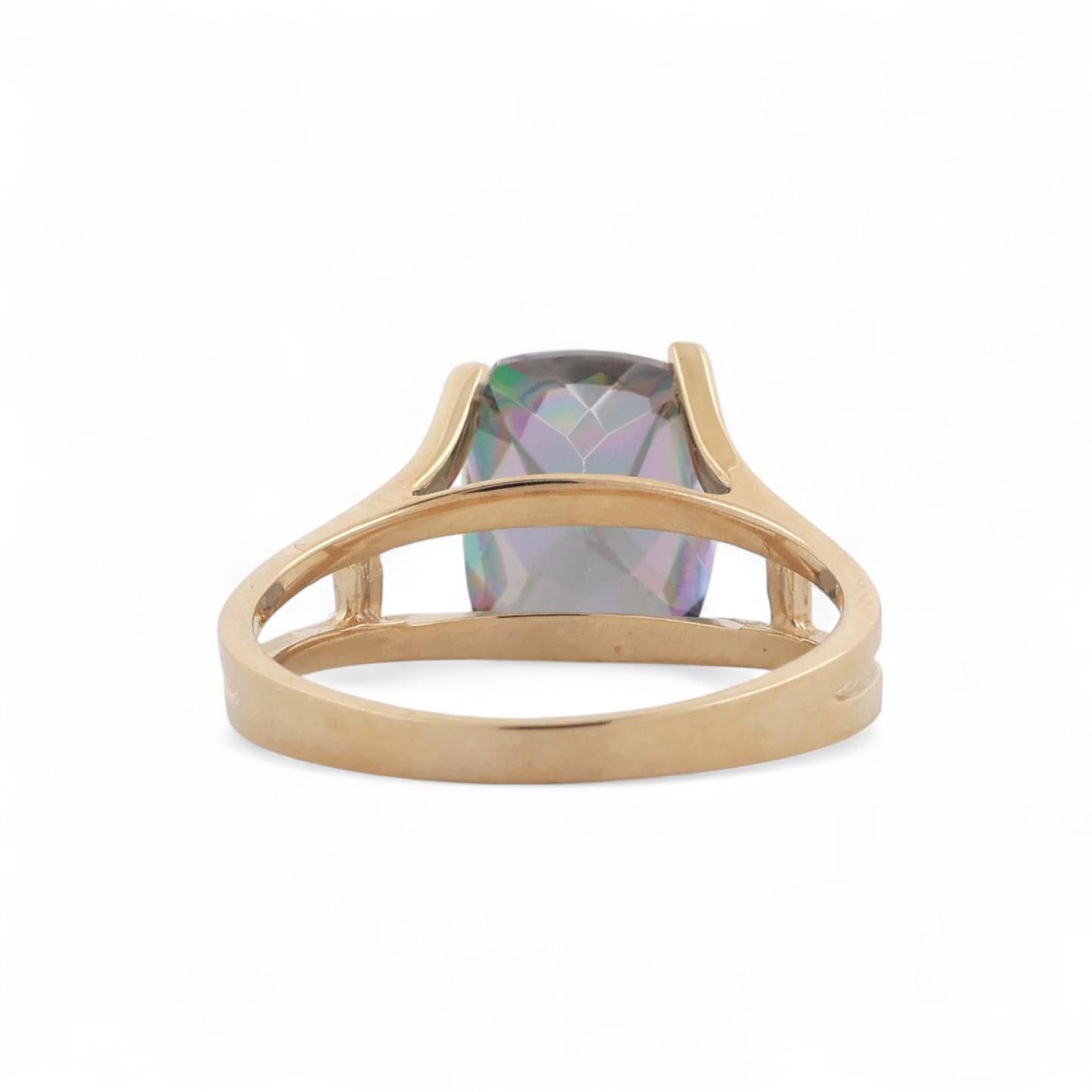 Solitaire Mystic Topaz Gemstone Ring 14K Yellow Gold 3.55 CT Size 7.5 Estate