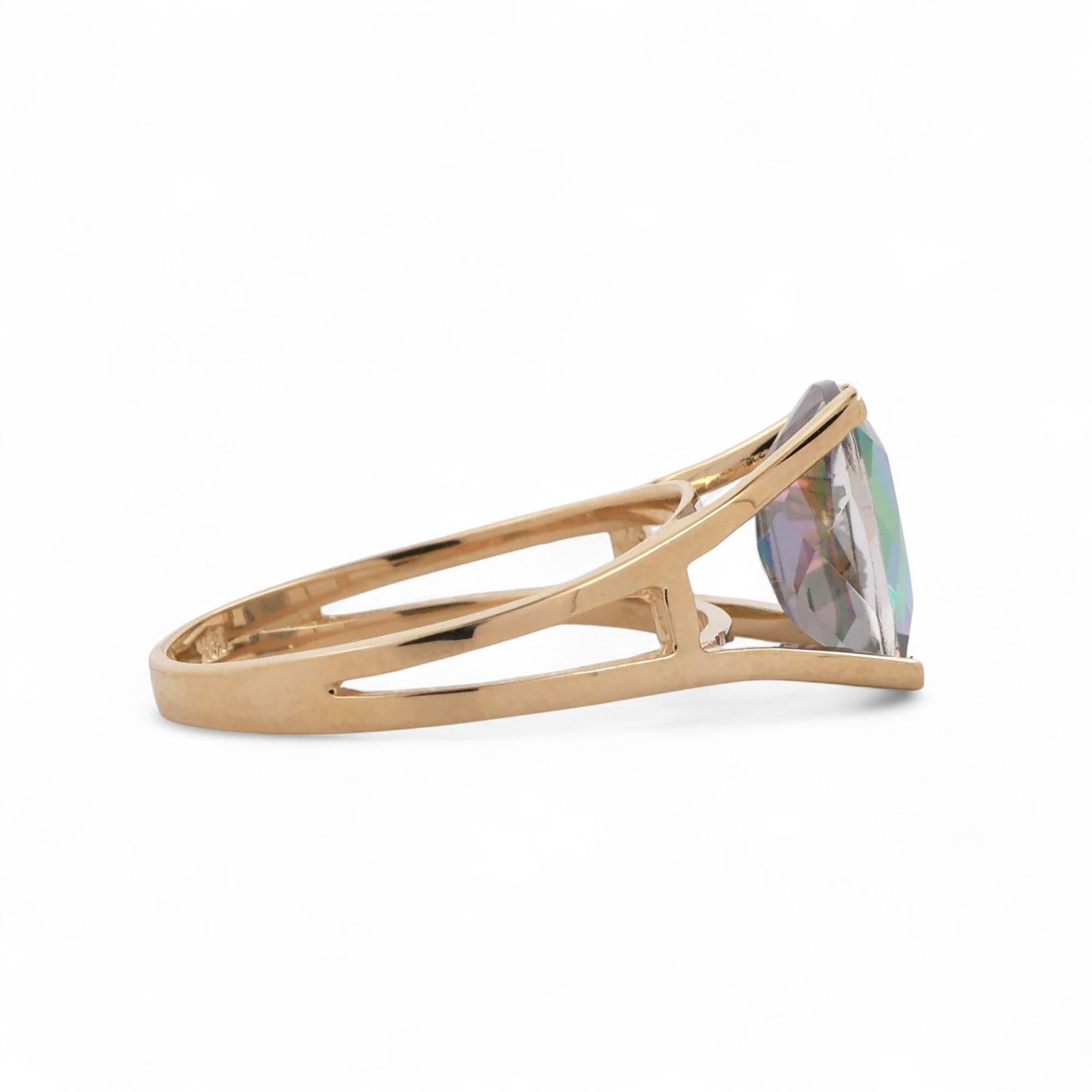 Solitaire Mystic Topaz Gemstone Ring 14K Yellow Gold 3.55 CT Size 7.5 Estate