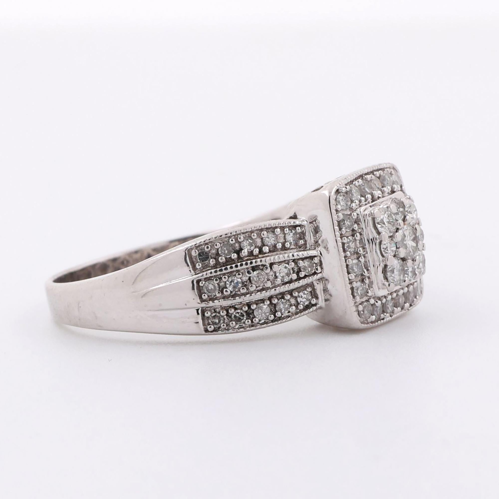 Square Cluster Diamond Halo Ring 10K White Gold 0.65 TW Round Diamonds Size 8