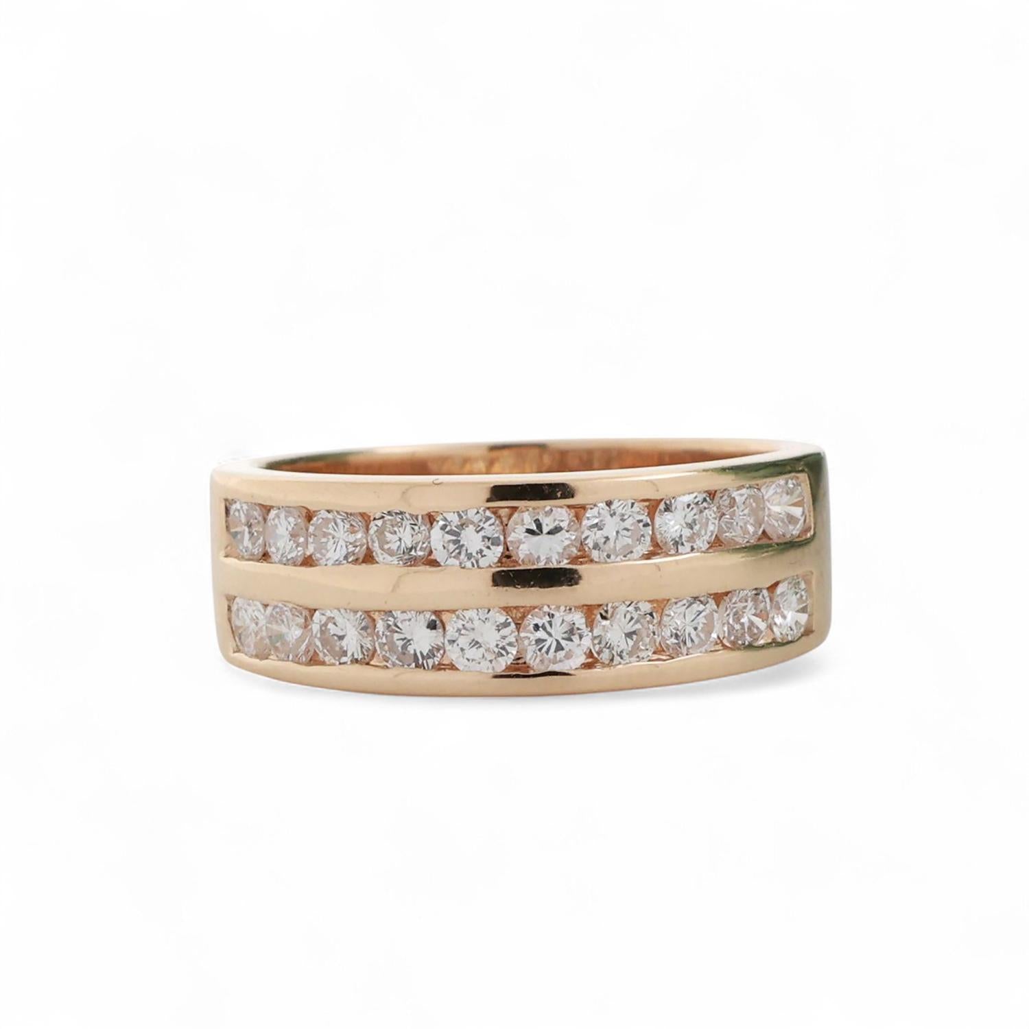 2-Row Diamond Band Ring 14K Yellow Gold 1.40 TW Round Diamonds Size 7.25