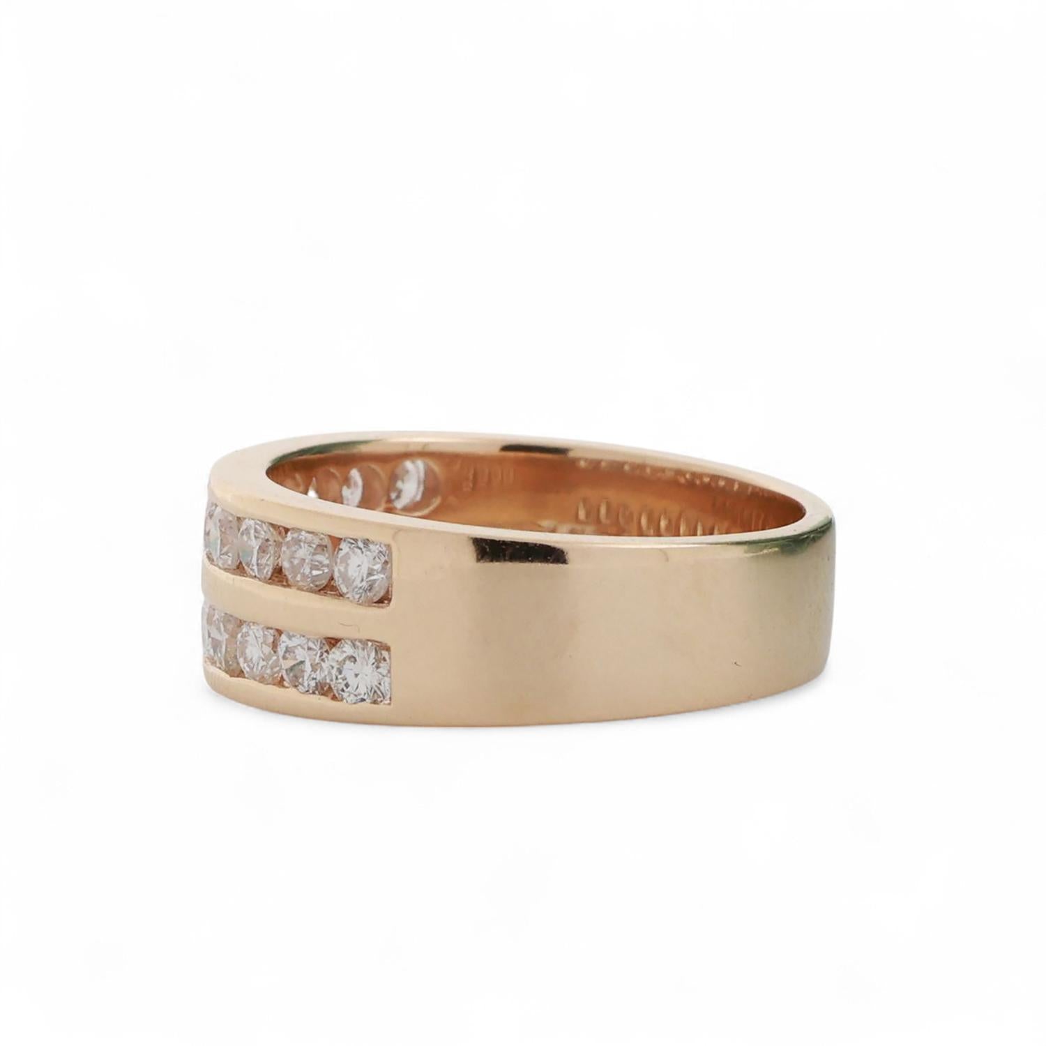 2-Row Diamond Band Ring 14K Yellow Gold 1.40 TW Round Diamonds Size 7.25