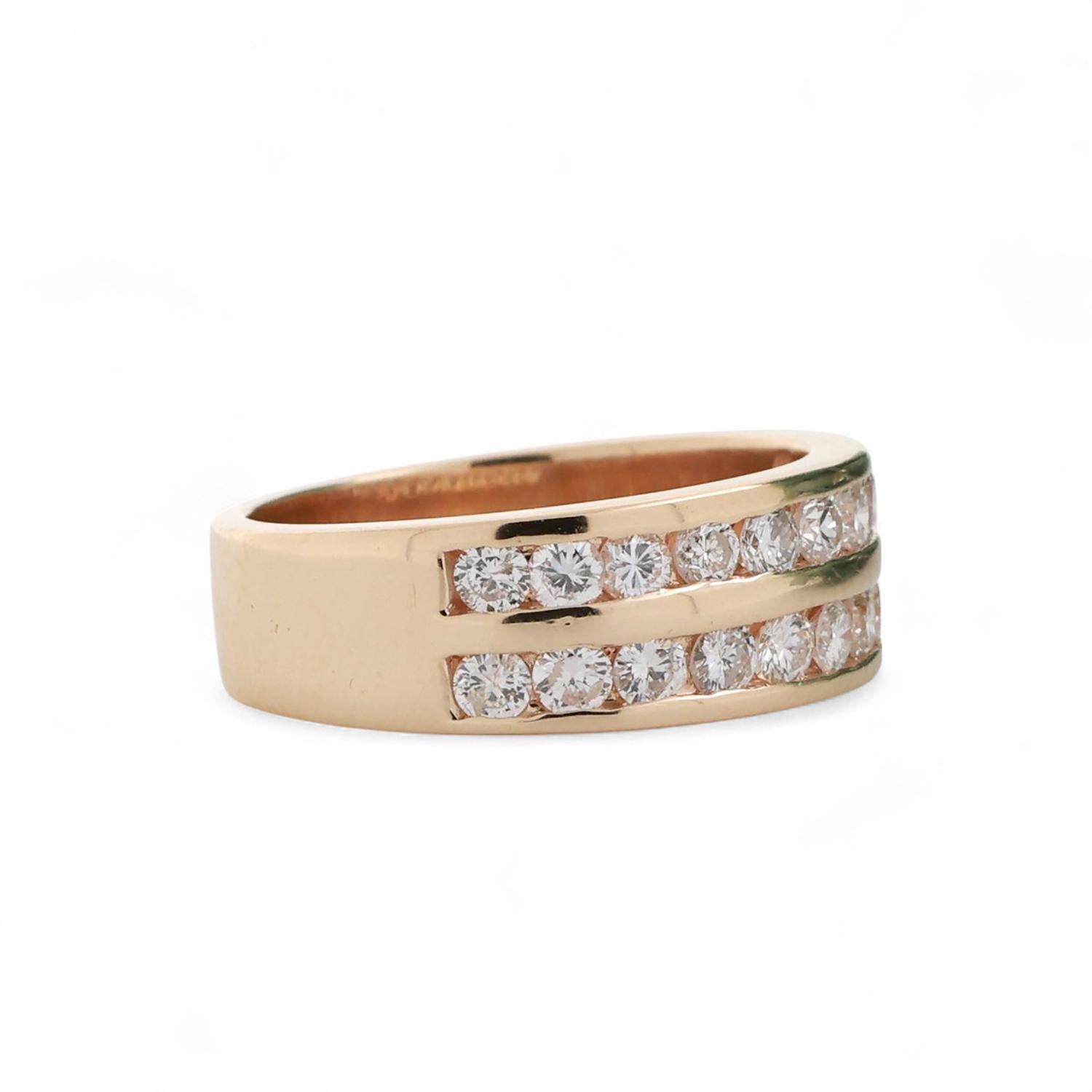 2-Row Diamond Band Ring 14K Yellow Gold 1.40 TW Round Diamonds Size 7.25
