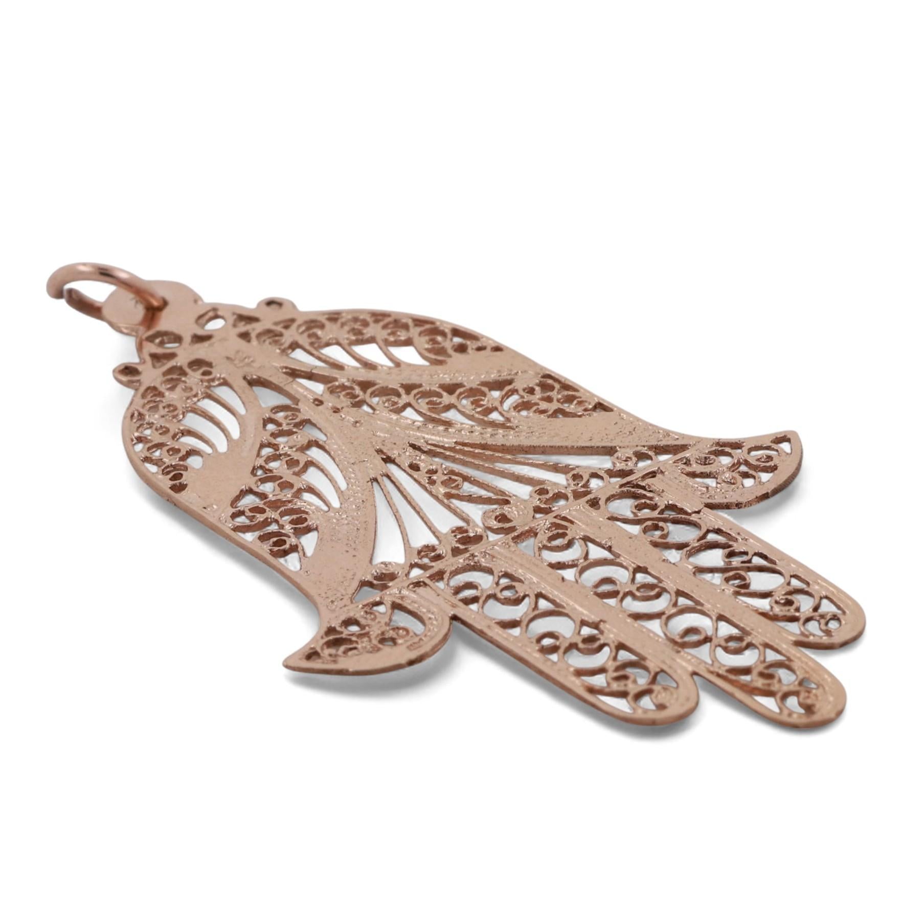 Religious Filigree Hamsa Hand Pendant Charm 14K Yellow Gold 2.05" Unisex Estate